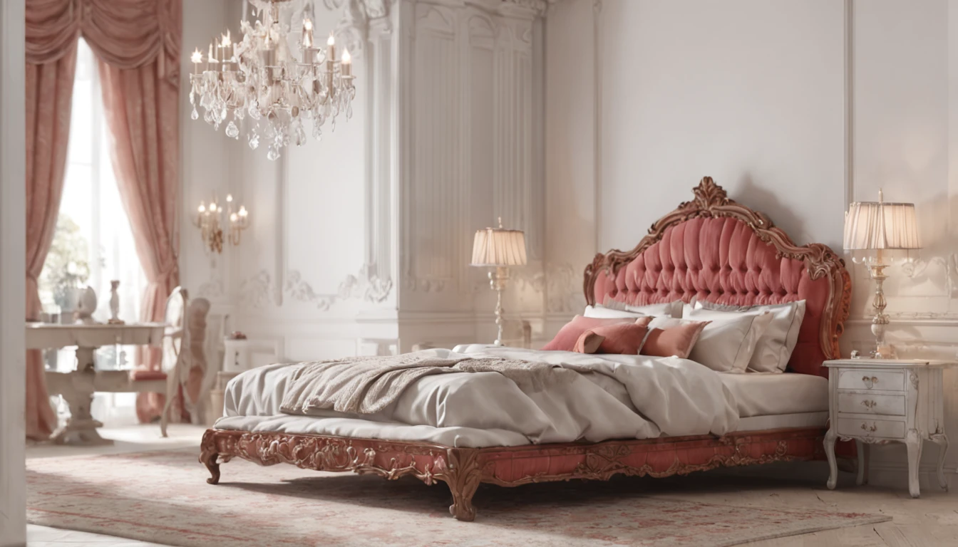 (professional 3d rendering:1.5), world's best artwork, ((full interior for luxury royal bedroom, light red tones)), unified rendering best 8k, very good light, extremely detailed, brilliant, photo-realistic, Realistic, Sharp focus, 8K , (Very detailed: 1.1), Sharp focus, (Studio Light Lighting), art station