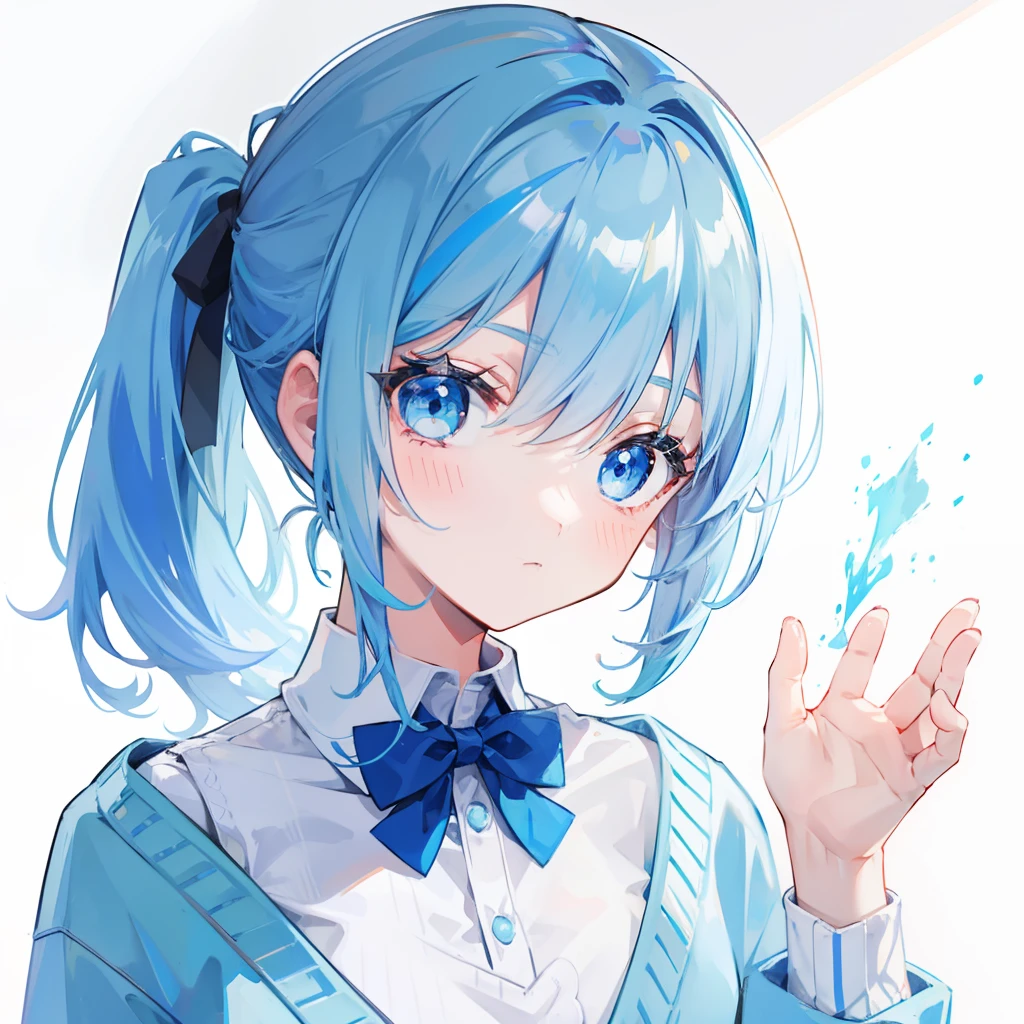 A head of powder blue hair，Short double ponytail，White collar，Colorful sweaters，Is a cute loli