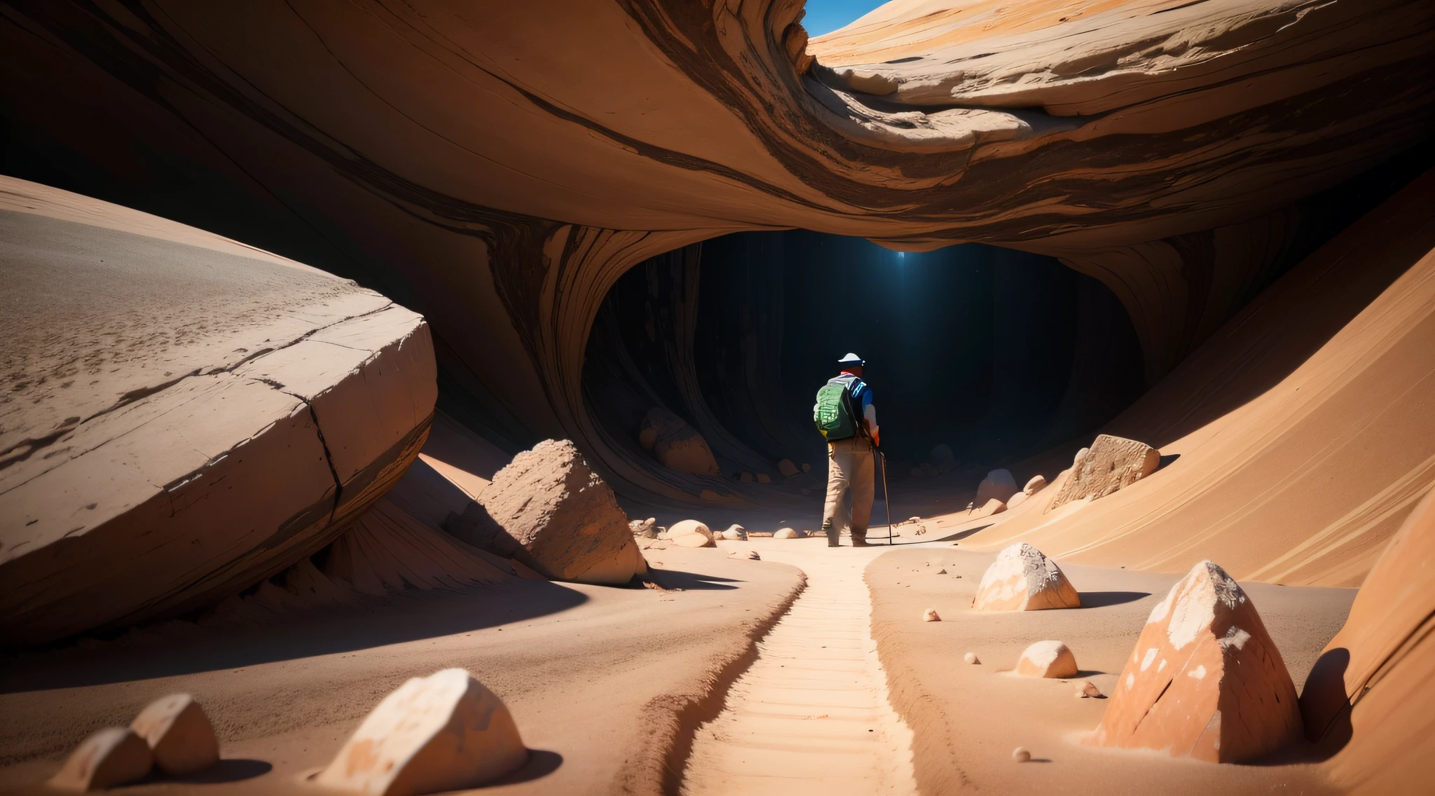 A man backs geological exploration rocks soil interior of the earth