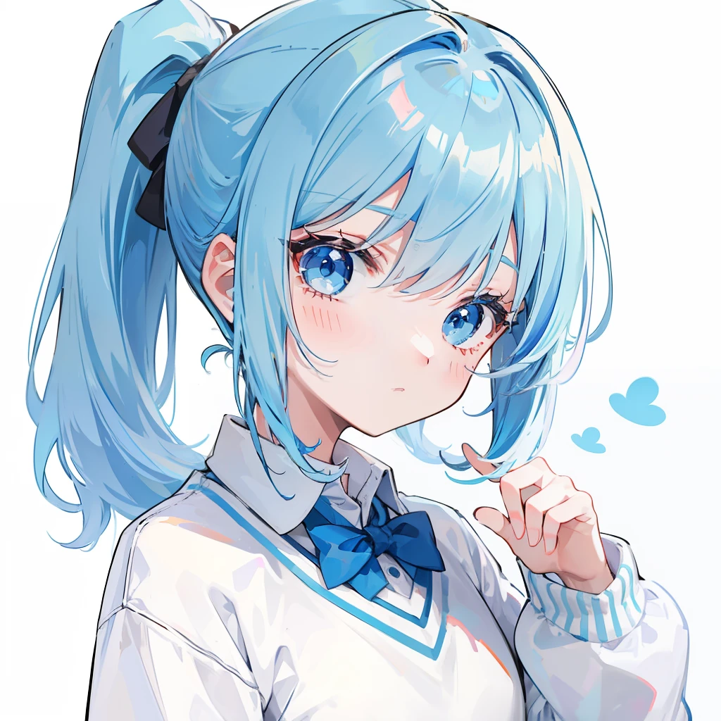 A head of powder blue hair，Short double ponytail，White collar，Colorful sweaters，Is a cute loli