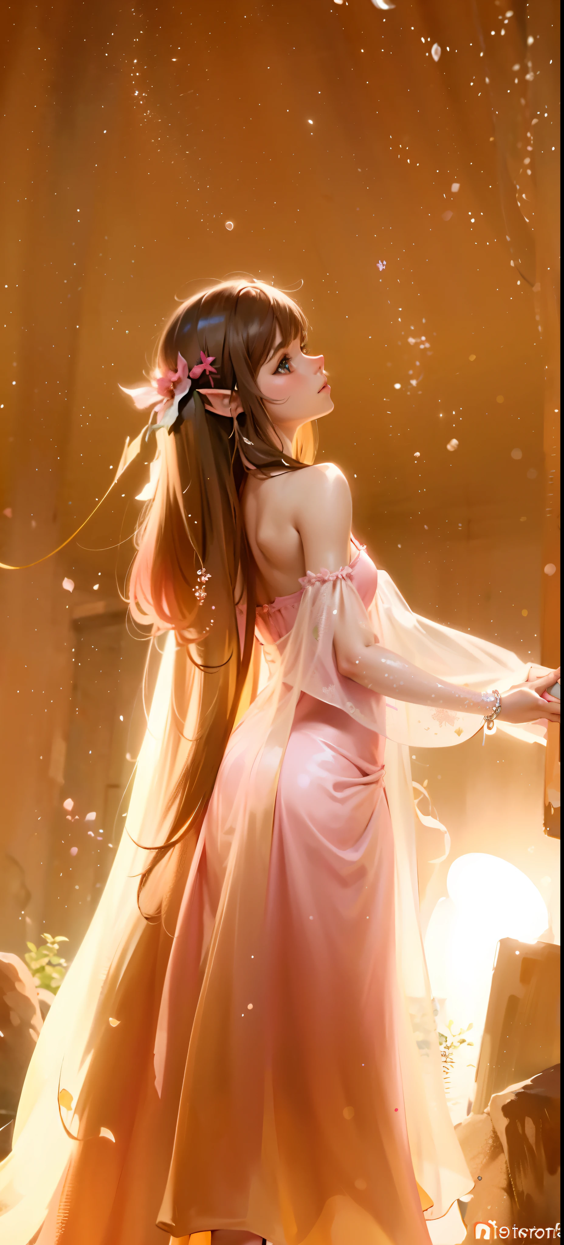 "((Uma personagem feminina, Pink fairy dress), Underwater tropical fish, k hd, female elf, 4k)high detal,tmasterpiece"