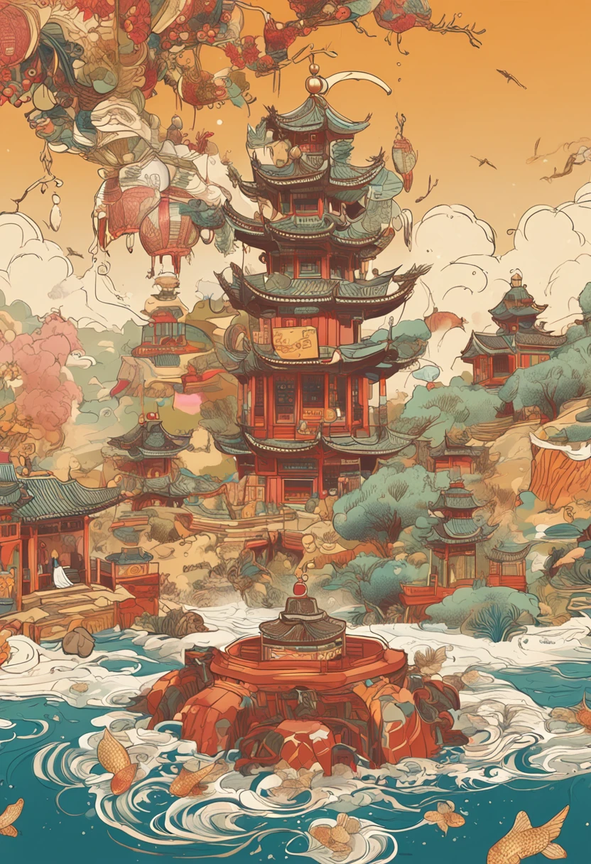 Multicolored , Colorful , Bright colors , systemic , Akari Toriyama , Chinese ink painting , close lens ,Cloud fog