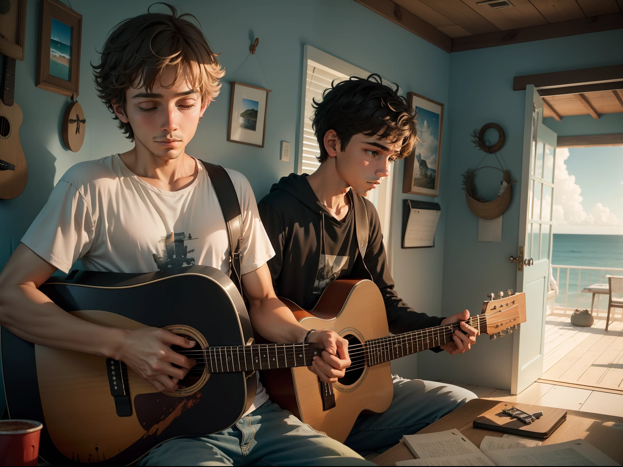 ambientado numa ilha, We follow the life of a guy who resides in a house by the sea. While the boy finds refuge and inspiration playing the guitar