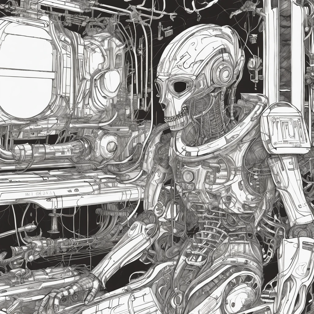 futuristic, space scifi, mechanical person, surrealist sketch, in the style of Hans Ruedi “H.R.” Giger