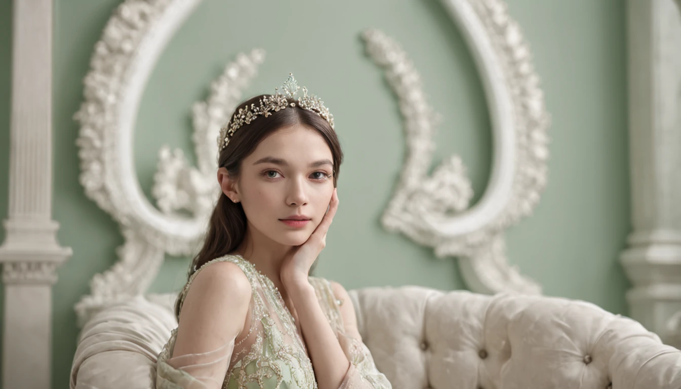 (professional 3d rendering:1.5), world's best artwork, ((full interior for luxury royal bedroom, neoclassicism, light green tones)), 8k, very light good, realistic photo, (Very detailed:1.1), Sharp focus, (Studio light, movie light), art station, (masterpiece:1.5), best quality, super detail, high detail, futurism, wide-angle, 50mm, f/1.8, cannon