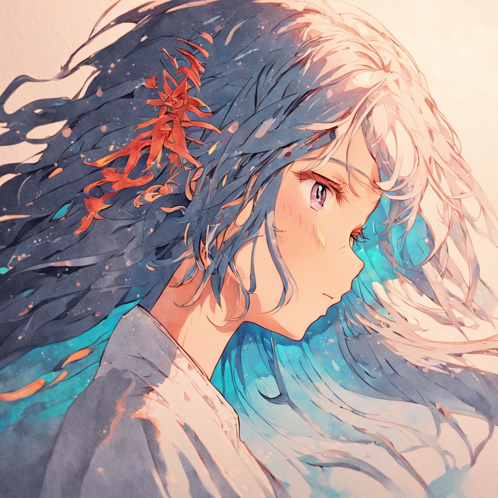 (White background:1.4),(Silhouette of a girl's head, Eyes closed, colorfull long hair, Oriental elements),(Chinese illustration:1.3,paper art:1.3, Quilted paper art:1.2),( reasonable design, Clear lines, High sharpness,Best quality, Very detailed, Masterpiece, movie light effect, 4K )