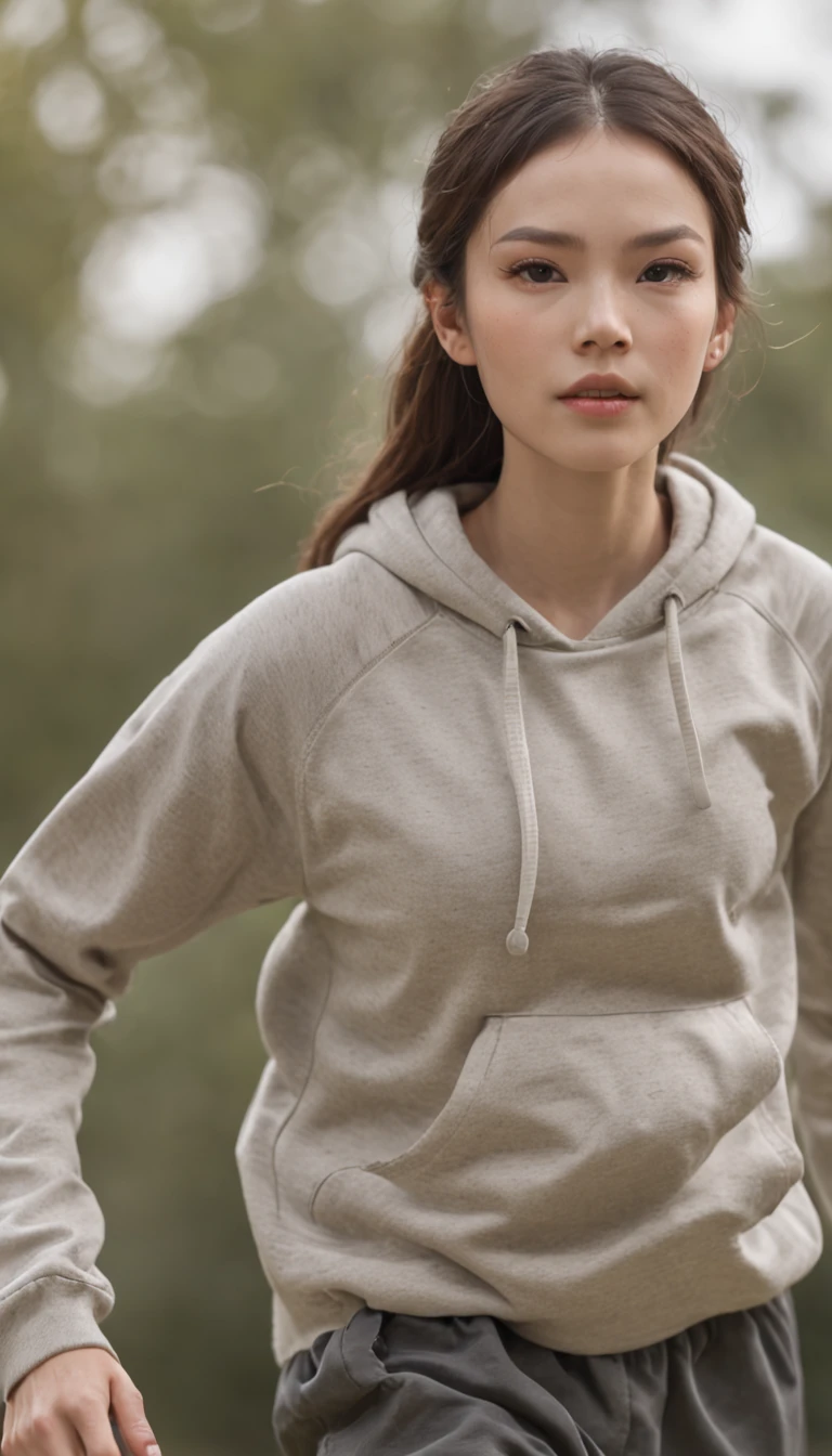 A couple, running in the park,Wear sportswear,Wear sneakers,The face is detailed