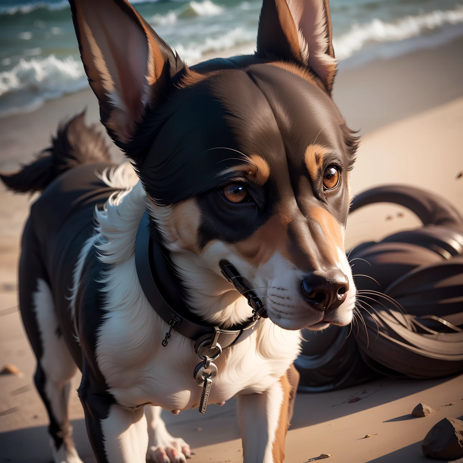 echo Criar personagem: Frightened dog Description: Dog with frightened expression, corpo inteiro, 2 olhos negros, looking-into-camera.
Characteristics: Pelagem variada, orelhas levantadas, cauda entre as pernas, Posture of apprehension.
angle: look straight at the camera.