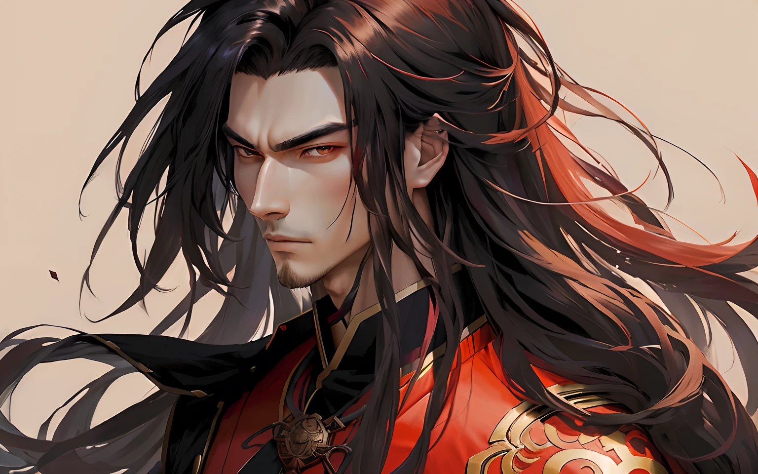 anime big breast, A man with long hair and a red shirt holds a sword, handsome guy in demon killer art, heise jinyao, Inspired by Huang Shen, zhongli from genshin impact, Beautiful androgynous prince, by Yang J, xianxia hero, bian lian, Keqing from Genshin Impact, Inspired by Seki Dosheng