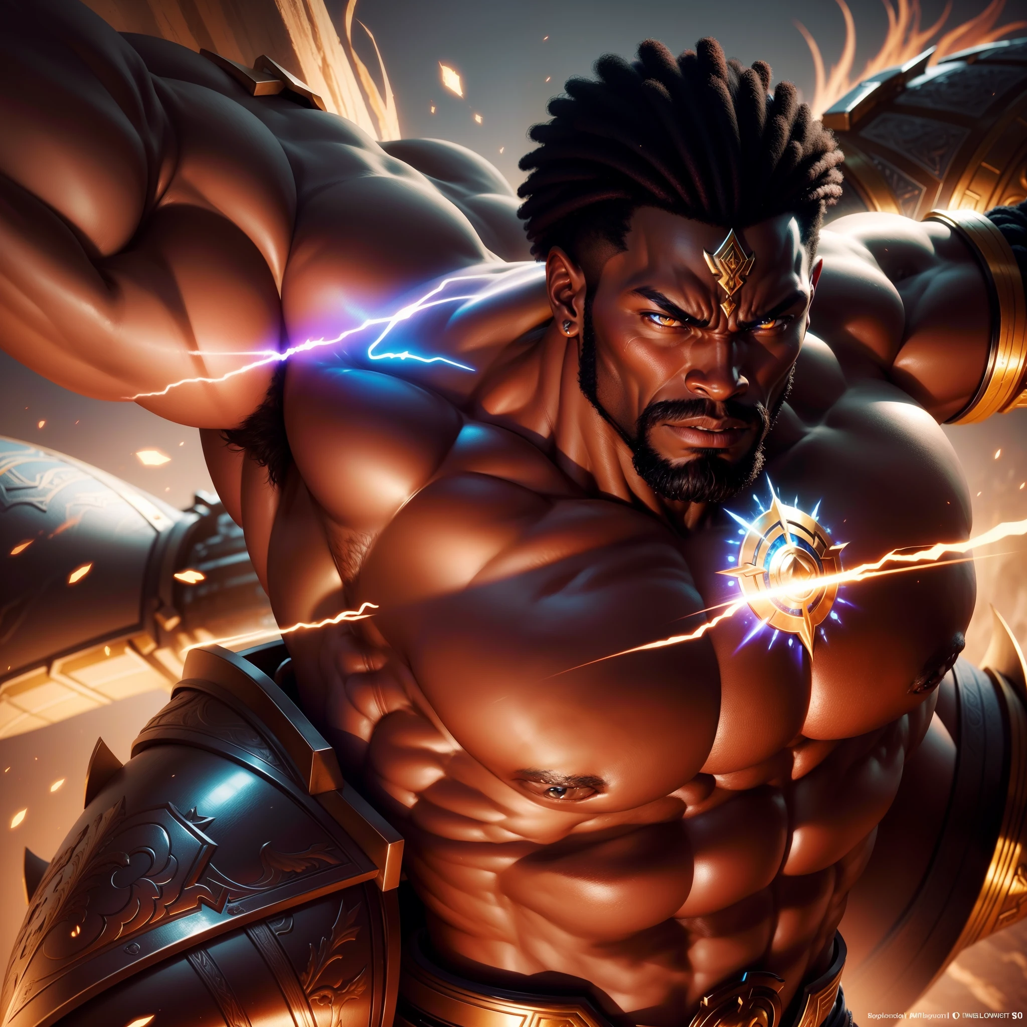 African warrior man muscular, in battle fierce, brave and loud energy, with iridescent light, highly detailed images, vibrant beautiful colours, photorealistic image, 8k, ultra HD, unreal engine rendered, cinematic lighting, artgerm style,
