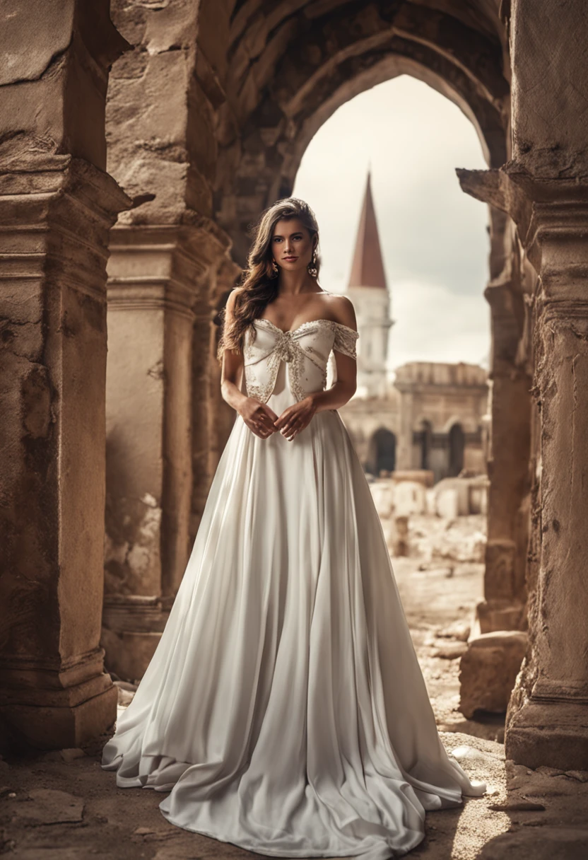 masutepiece, Best Quality, hight resolution, 1girl in, Dukurnat, Bridal Veil, tiarra, earrings, Hair over one eye, Jewelry, Necklace, cleavage, Bare shoulders, wedding dress, White Dress, White Gloves, elbow groves, Cowboy Shot, chies, Smile, Looking at Viewer,