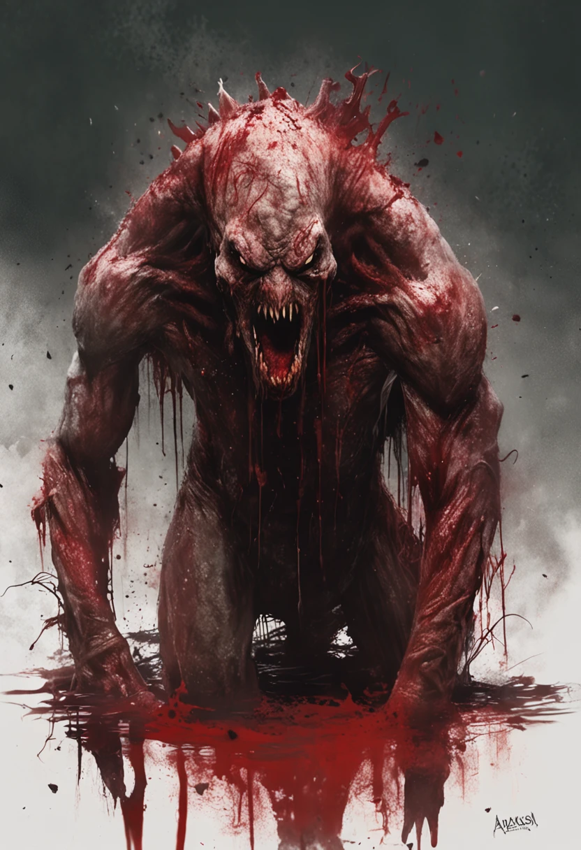 A painting of a demonic creature with a bloodied face and a bloodied head, carnage, Sci - Horror Art of Fiction, Science fiction horror artwork, inspired by Aleksi Briclot, Crocs de carnage, Horror fantasy art, par Aleksi Briclot, Horror concept art, venin, Art fantastique et horreur, Detailed illustration of 4K horror, Demonic creature, Dark Fantasy Horror Art