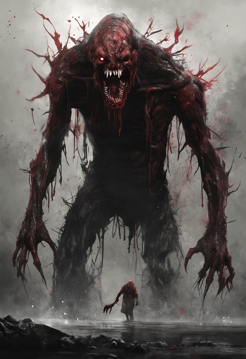 A painting of a demonic creature with a bloodied face and a bloodied head, carnage, Sci - Horror Art of Fiction, Science fiction horror artwork, inspired by Aleksi Briclot, Crocs de carnage, Horror fantasy art, par Aleksi Briclot, Horror concept art, venin, Art fantastique et horreur, Detailed illustration of 4K horror, Demonic creature, Dark Fantasy Horror Art