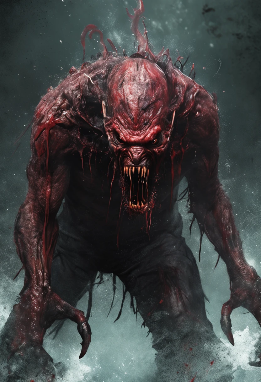 A painting of a demonic creature with a bloodied face and a bloodied head, carnage, Sci - Horror Art of Fiction, Science fiction horror artwork, inspired by Aleksi Briclot, Crocs de carnage, Horror fantasy art, par Aleksi Briclot, Horror concept art, venin, Art fantastique et horreur, Detailed illustration of 4K horror, Demonic creature, Dark Fantasy Horror Art