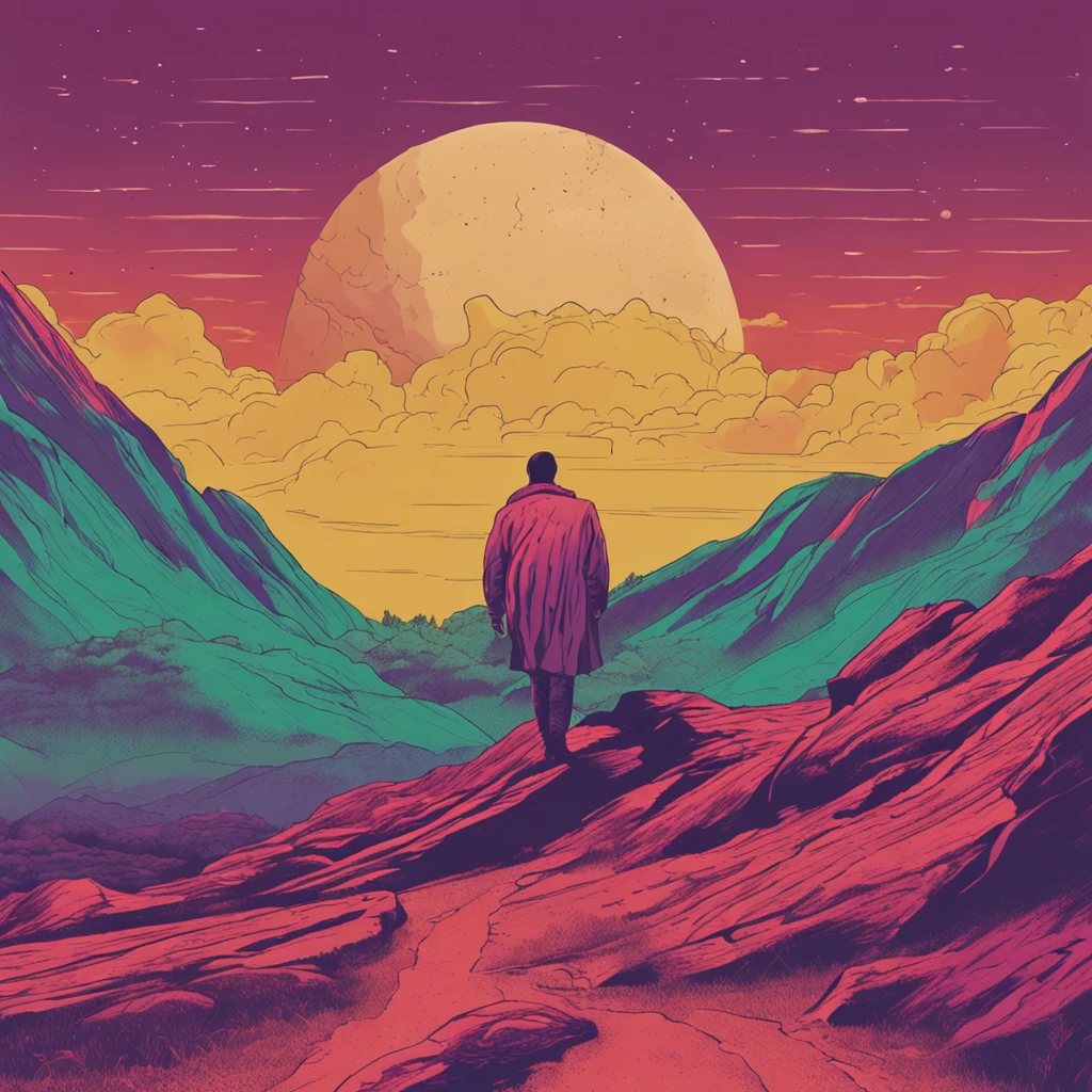 melancholic landscape somber person in realistic background rock album cover