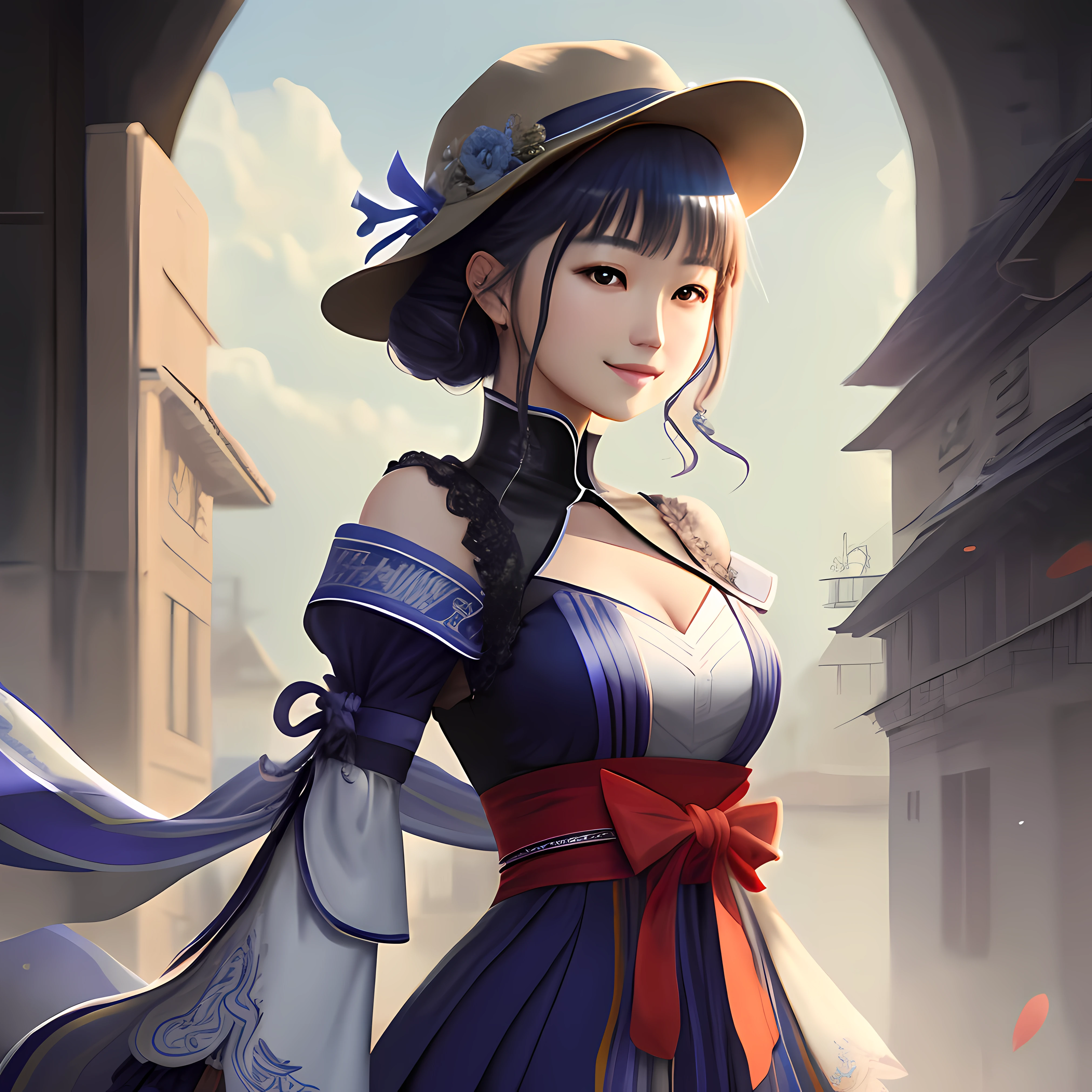 tmasterpiece,A high resolution,best qualtiy,1girl solo,kamisato_ayaka,ssmile,komono,Raiden general