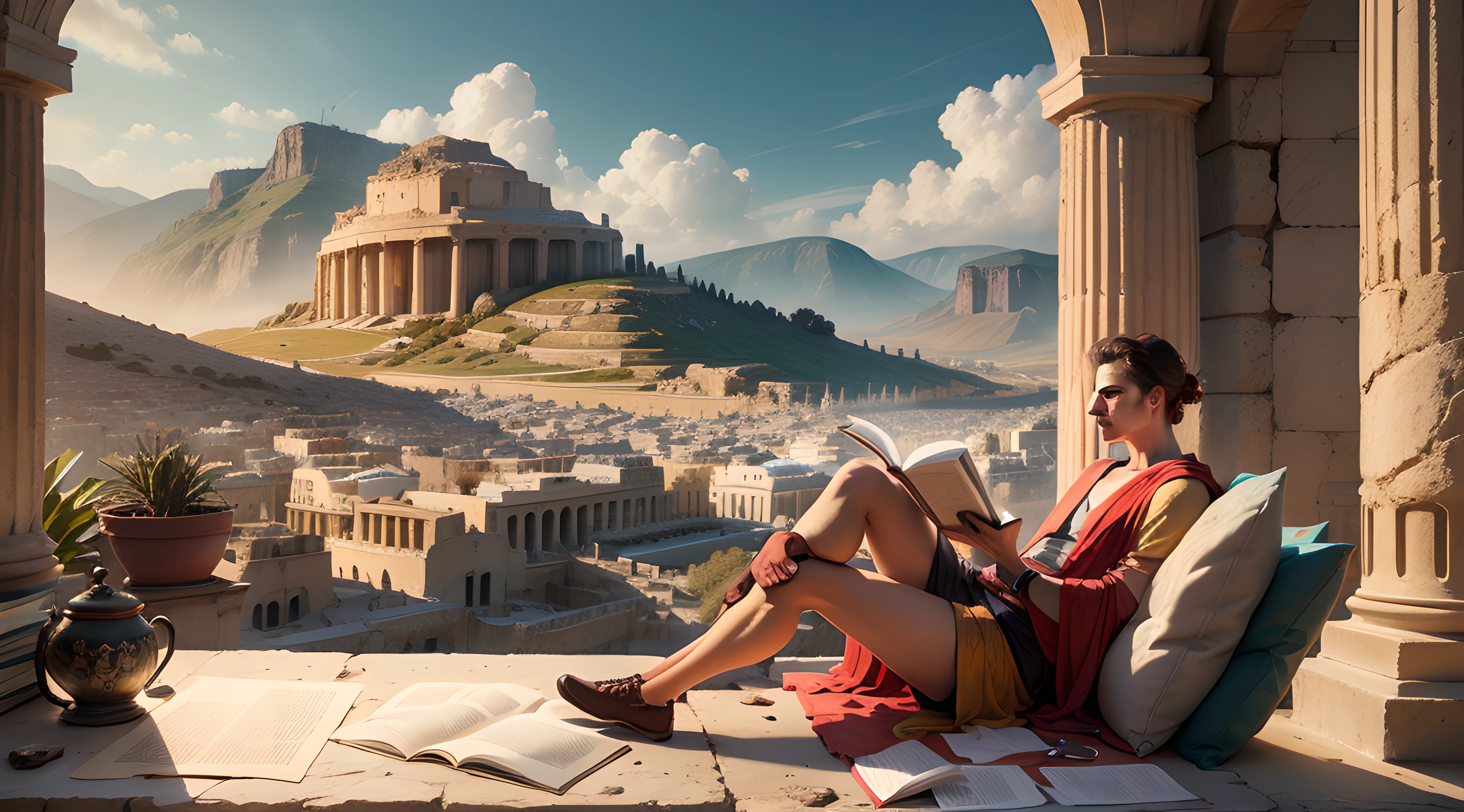 "Epictetus immersed in intense study during ancient Greece era."