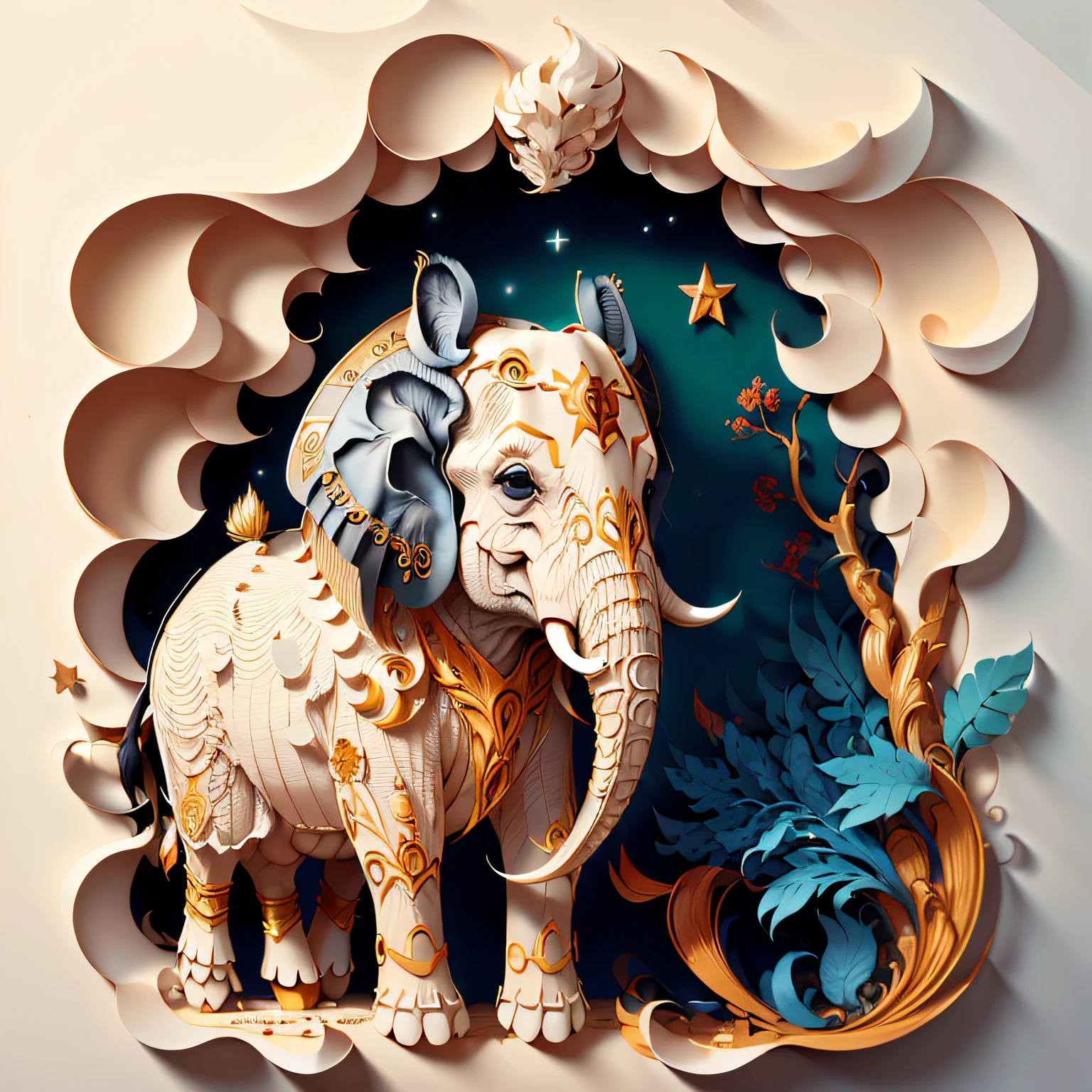 (((tmasterpiece))),beste-Qualit, illustartion, Elephant , paper_cut