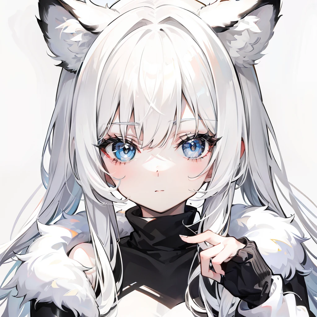 Milky white hair,Black and white white tiger fur sweater,A cute cute girl