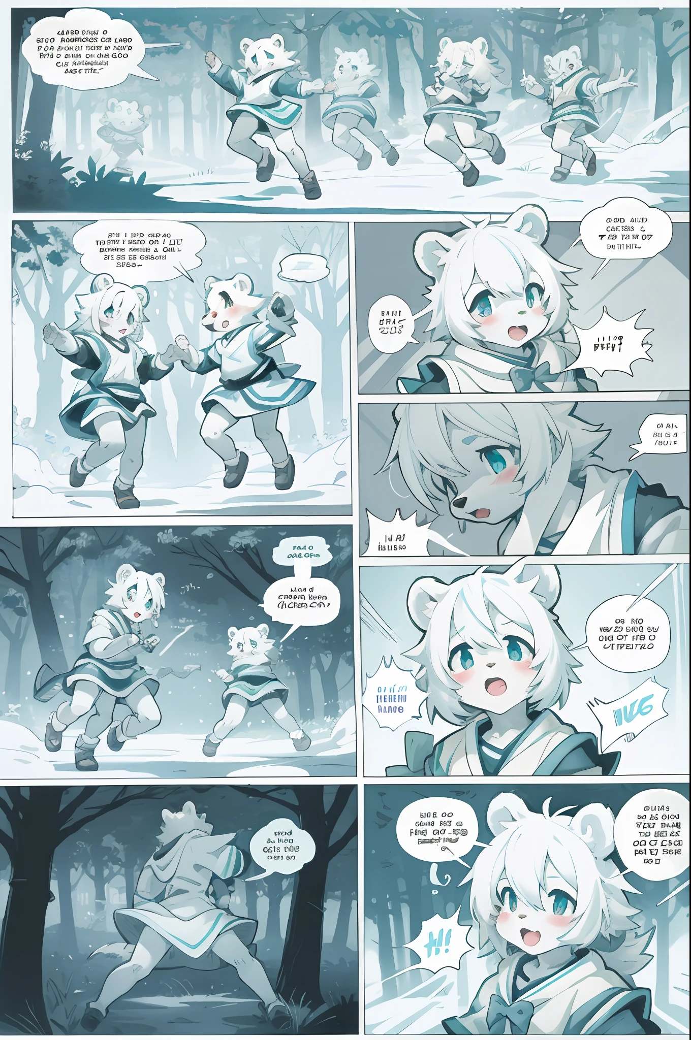 top quality, best quality, highres, masterpiece, super high resolution, detailed background, forest(super cute 1girl, bear, pair)singing, dancing, waltz, 6+boys, 6+girls, absurdres(highly detailed beautiful face and eyes)perfect anatomy, good lighting, cinematic shadow(kemono, furry anthro)assorted expressions, assorted poses, assorted angles, full body, upper shot, dynamic angle(girls comic-like panel layouts, speech balloon, English text, Hand-drawn sound effects stickers used in girls comic),