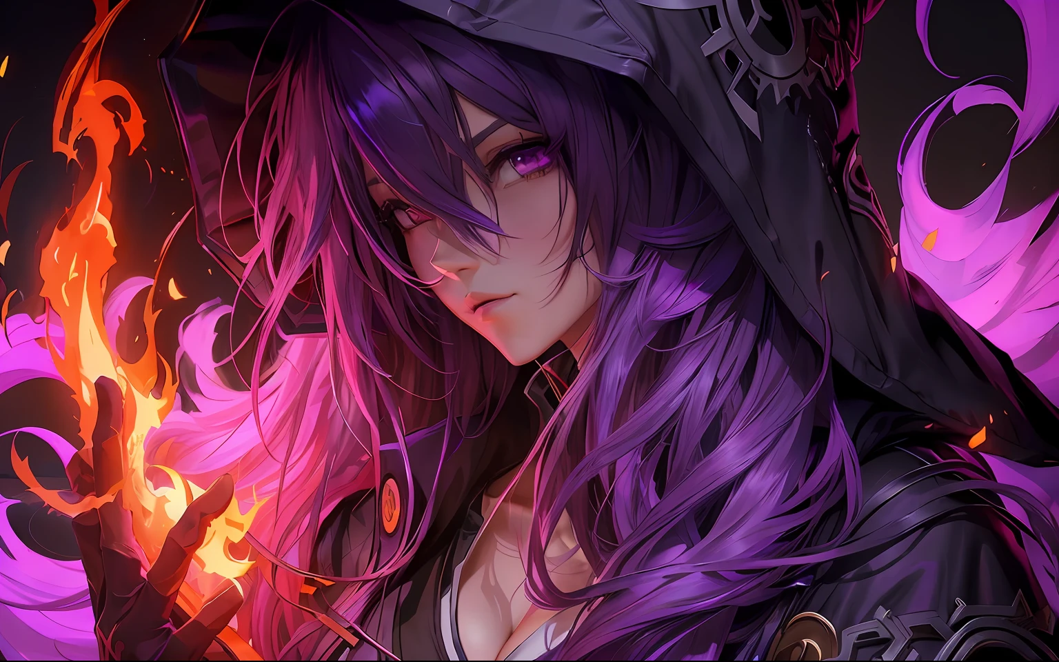 anime big breast, A purple hair,Man with fire in hood, Anime wallpaper 4K, Anime wallpaper 4 k, black-haired mage, 4K anime wallpaper, Anime art wallpaper 4k, Anime art wallpaper 4 K, no game no life, Detailed digital anime art, Anime art wallpaper 8 K, anime wallaper, hd anime wallaper