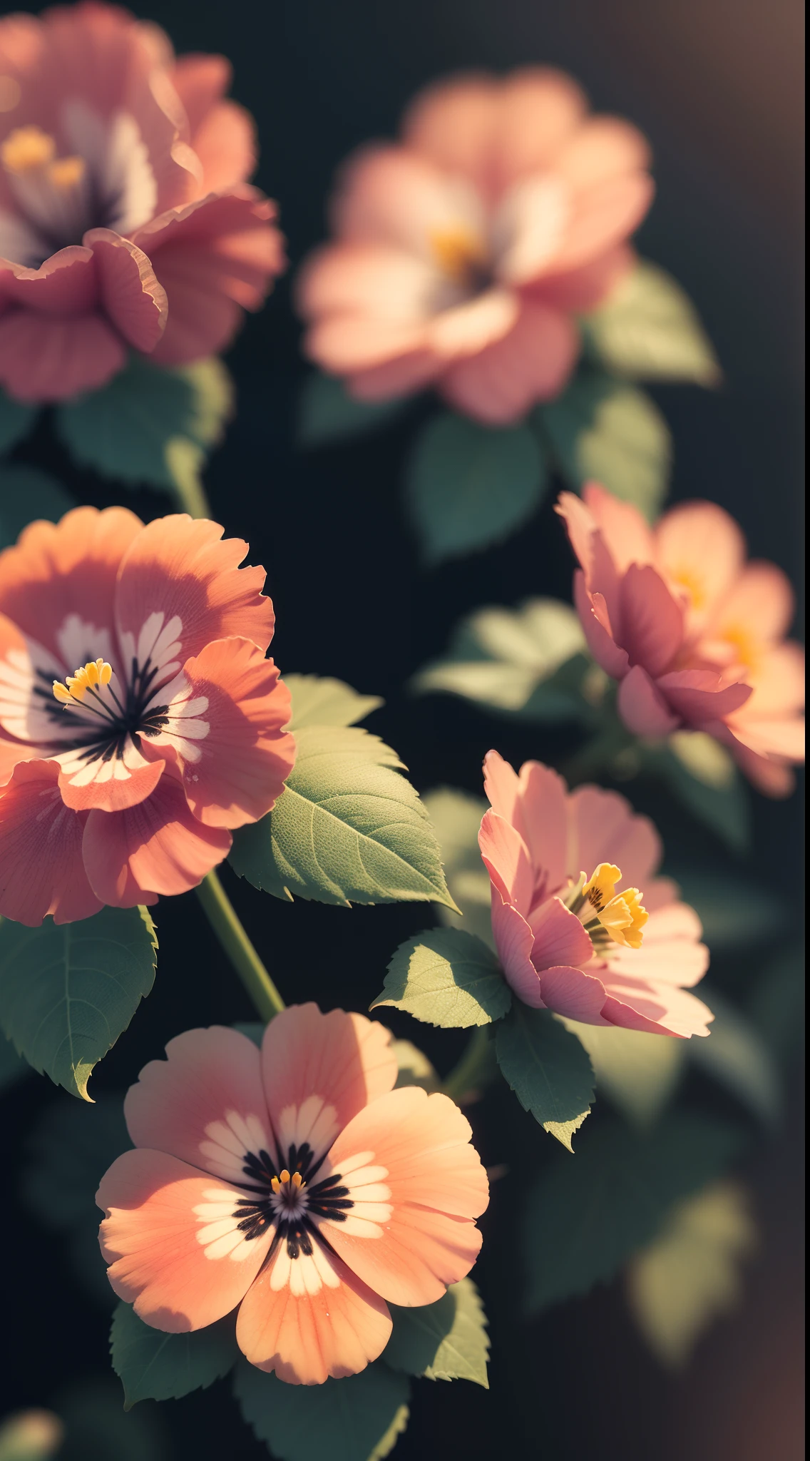 Divinely beautiful microscopic world , Masterpiece , Macro photography , cobweb, close up, film grain, chromatic aberration, neon bokeh , smoke , highly detailed, Bright sunny weather, microflowers, drops, blur, pansy flowers