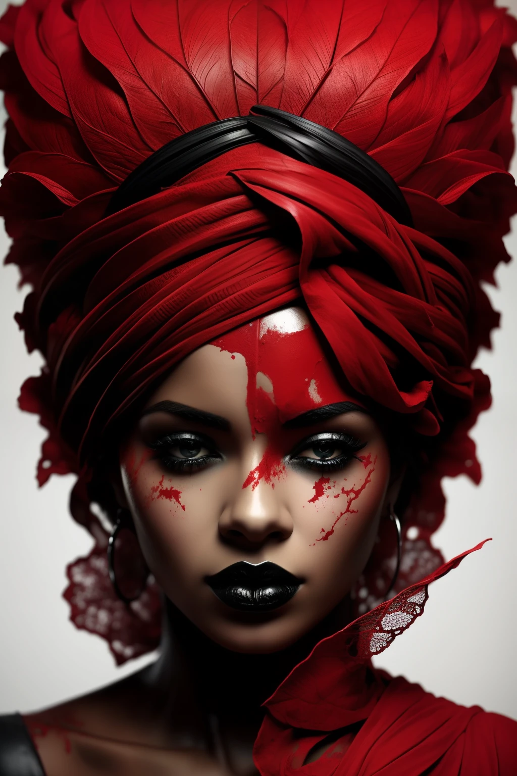 tema preto-vermelho, Close portrait, mulher bonito, Detalhando, Arte de Alberto Seveso