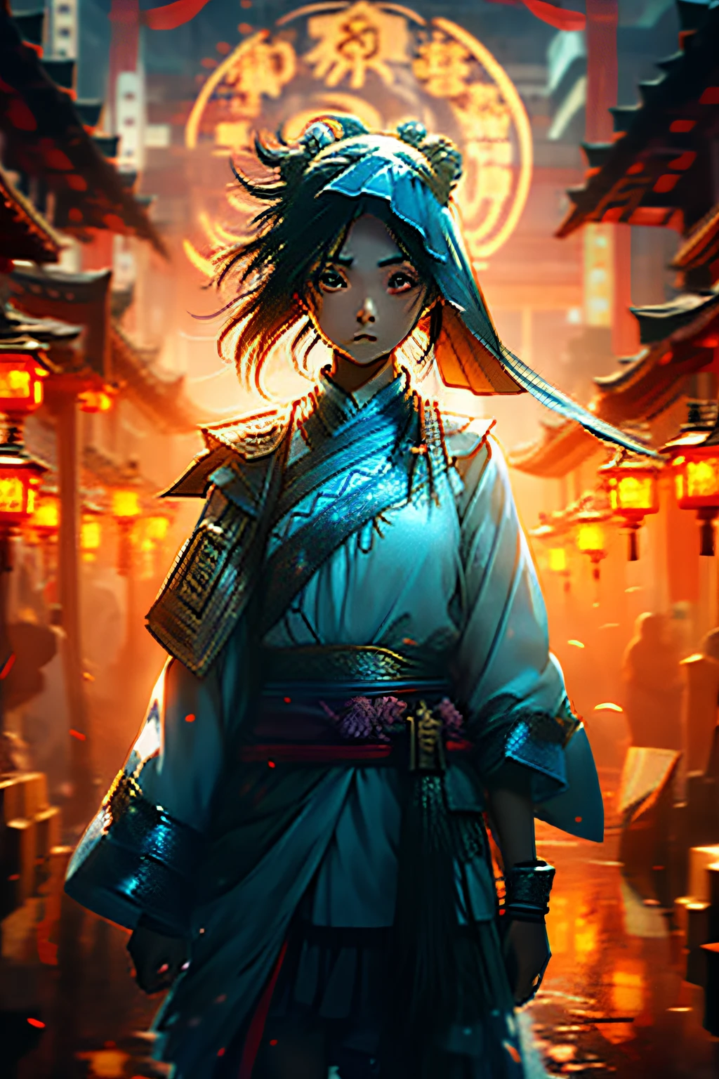 Girl in rags,The veil hides,Headwinds in the eyes,Determined and steadfast,China-style,mito,cultivating immortals