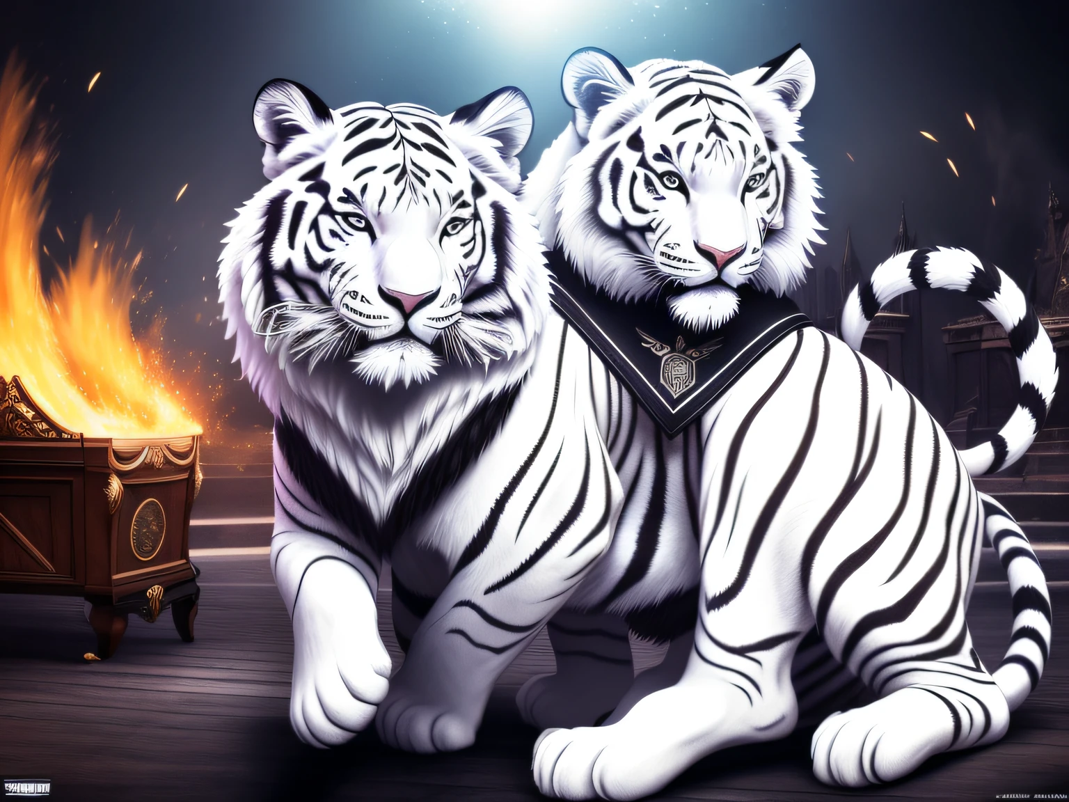 tmasterpiece,high qulity。8K,the white tiger,the Lion,edgBunny,cavalos,No Man