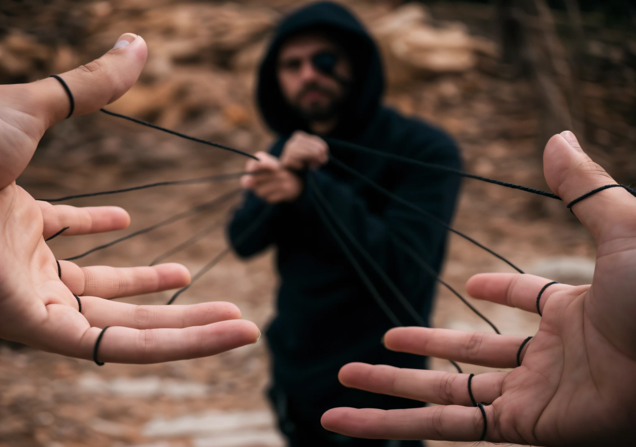 Someone is holding your hands with ropes in front of a man, fantoche de corda, segurando um chicote, puxando cordas, fantoche em uma corda, roupas rasgadas segurando chicote, Directed by: Adam Marczyński, alessio albi, Directed by: Jakob Gauermann, Teoria das cordas, manipulacao, egos trapped in physical reality, Directed by: Niko Henrichon, foto ainda, desenho 2d