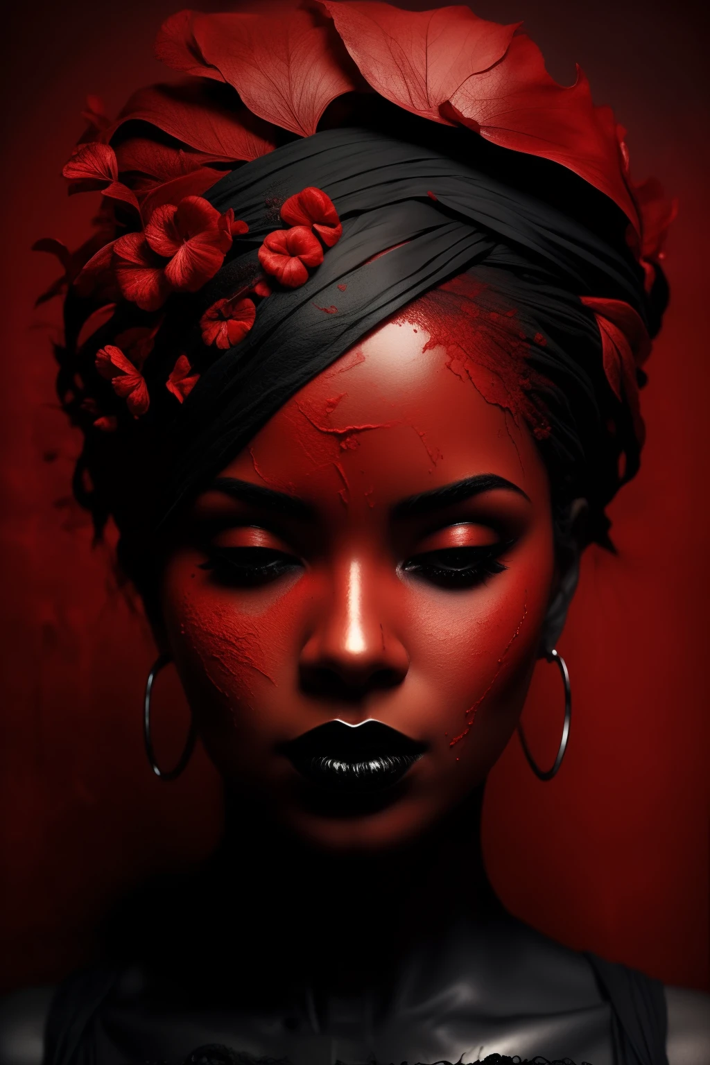 tema preto-vermelho, Close portrait, mulher bonito, Detalhando, Arte de Alberto Seveso