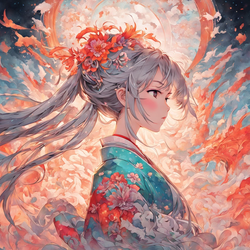 (White background:1.4),(Silhouette of a girl's head, Eyes closed, colorfull long hair, Oriental elements),(Chinese illustration:1.3,paper art:1.3, Quilted paper art:1.2),( reasonable design, Clear lines, High sharpness,Best quality, Very detailed, Masterpiece, movie light effect, 4K ), cheongsam,