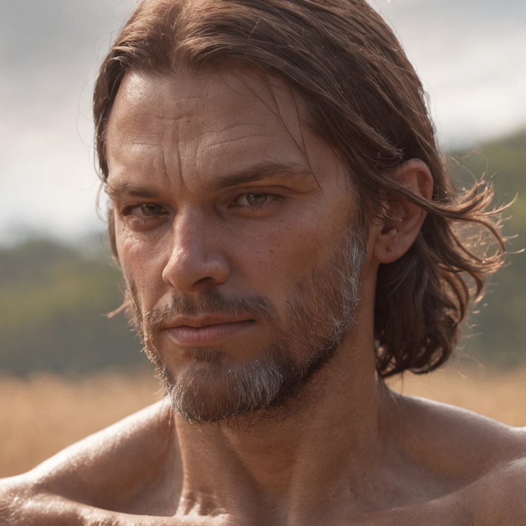 (Professional 3D rendering:1.3) de (Realistic:1.3) foto de arte mais bonita do mundo,((Epic hero, rough fantasy, hero, kind look, long hair, big beard and strong expression in dynamic pose, location in the wheat plantation, majestoso ambiente desordenado)), corpo inteiro 8k unidade render, action shot, poros da pele, very dark lighting, sombreamento pesado, circunstanciado, rosto detalhado, (Vibrando, Fotografia realista, Realistic, Dramatic, Escuro, foco nítido, 8k), (Roupas de couro velhas danificadas pelo mau tempo:1.4), ((((Use peles)))), (intrincado:1.4), decadente, (altamente detalhado:1.4), Pintura digital, rendering by octane, art stations, conceito-arte, liso, foco nítido, illustration, germe da arte, (Loish:0.23), Wlop Ilya Kuvshinov, e greg rutkowski e alphonse mucha gracias, (global ilumination, studiolight, light volumetric), chuva forte, floating particles, patife, fantasia, Nosso, Corpo inteiroesbiano, ((Fundo escuro e antigo da cidade:1.3)),CGSesociedade,art stations