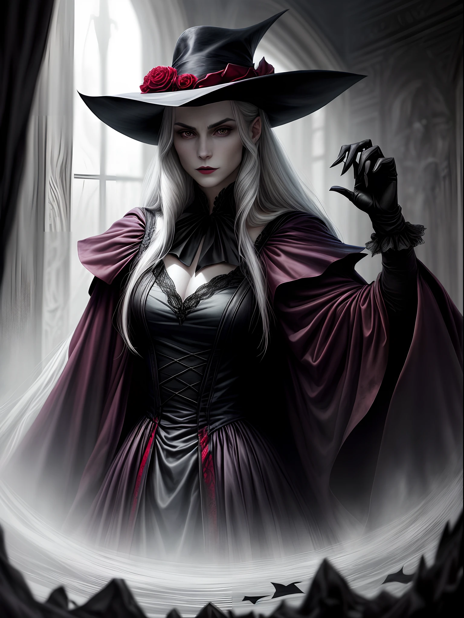 Create an image of a handsome vampire who has just emerged from their slumber. The vampire should be depicted as a creature of elegance and power, with long, flowing hair and sharp, angular features. Their skin should be pale and flawless, with a subtle hint of otherworldliness. The vampire's eyes should be deep and alluring, with a predatory gleam that hints at their insatiable thirst for blood. They should be dressed in attire that is both modern and timeless, with a style that suggests a long history of living among humans. As they emerge from their slumber, the vampire should be shown with a sense of calm confidence, exuding an aura of danger and intrigue. The background should be shrouded in shadow, with just a hint of moonlight filtering through the darkness. In the vampire's hand, there should be a small vial of blood, freshly drawn from their latest victim. The vampire should appear both satisfied and slightly unnerved by their own hunger, as though they are aware of the danger they pose to those around them.