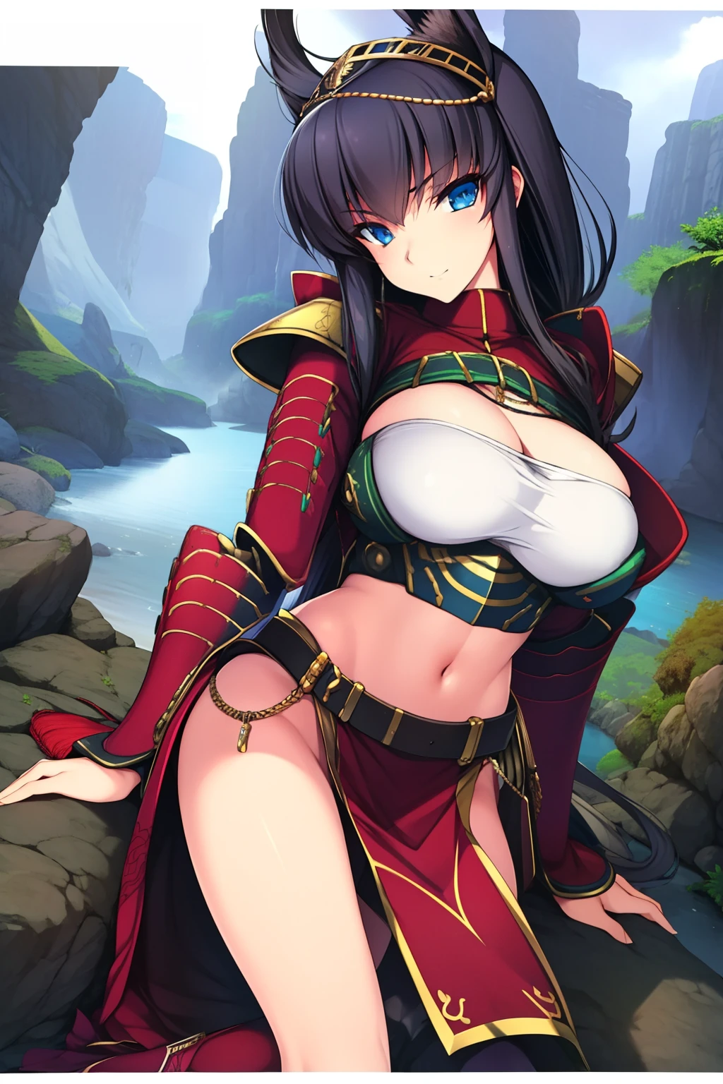 hunters,Kizi,Solo,Face details,The eye,boobgasm,chest plate,arma,full bodyesbian,Light armor,standing on your feet,ice river,uni,landslide,((Masterpiece)), Best quality, sword,a shield, Ear_ring,