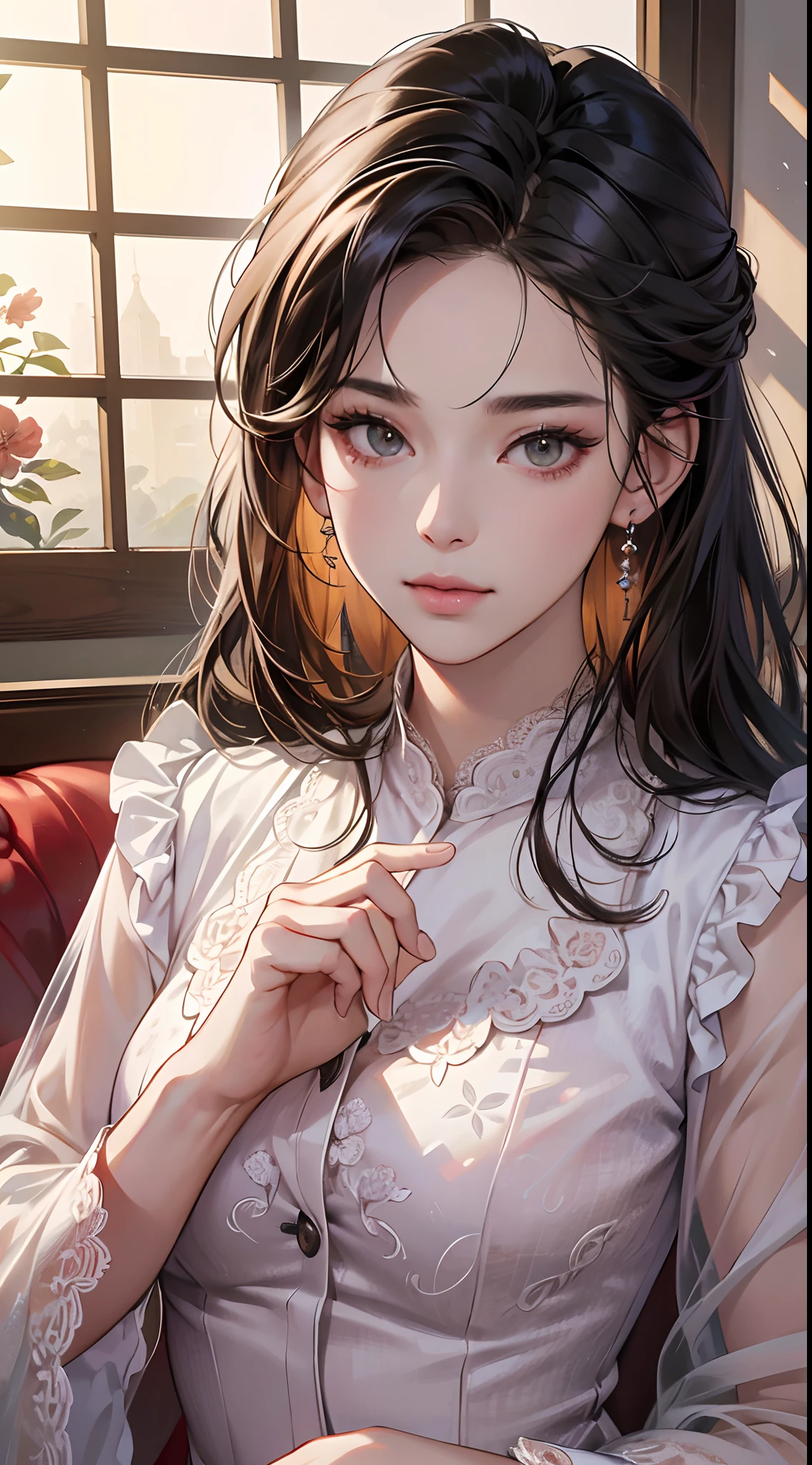 Best Quality, (RAW Photos: 1.2), (Masterpieces: 1.4), (Realistic: 1.4), (High Resolution: 1.4), Chinese actress Gulinazha, depth of field, intricate details, 8k, very detailed, perfect lighting, epic background, big bust 1.3, lace pajamas 1.3, lace pajamas 1.3 --auto