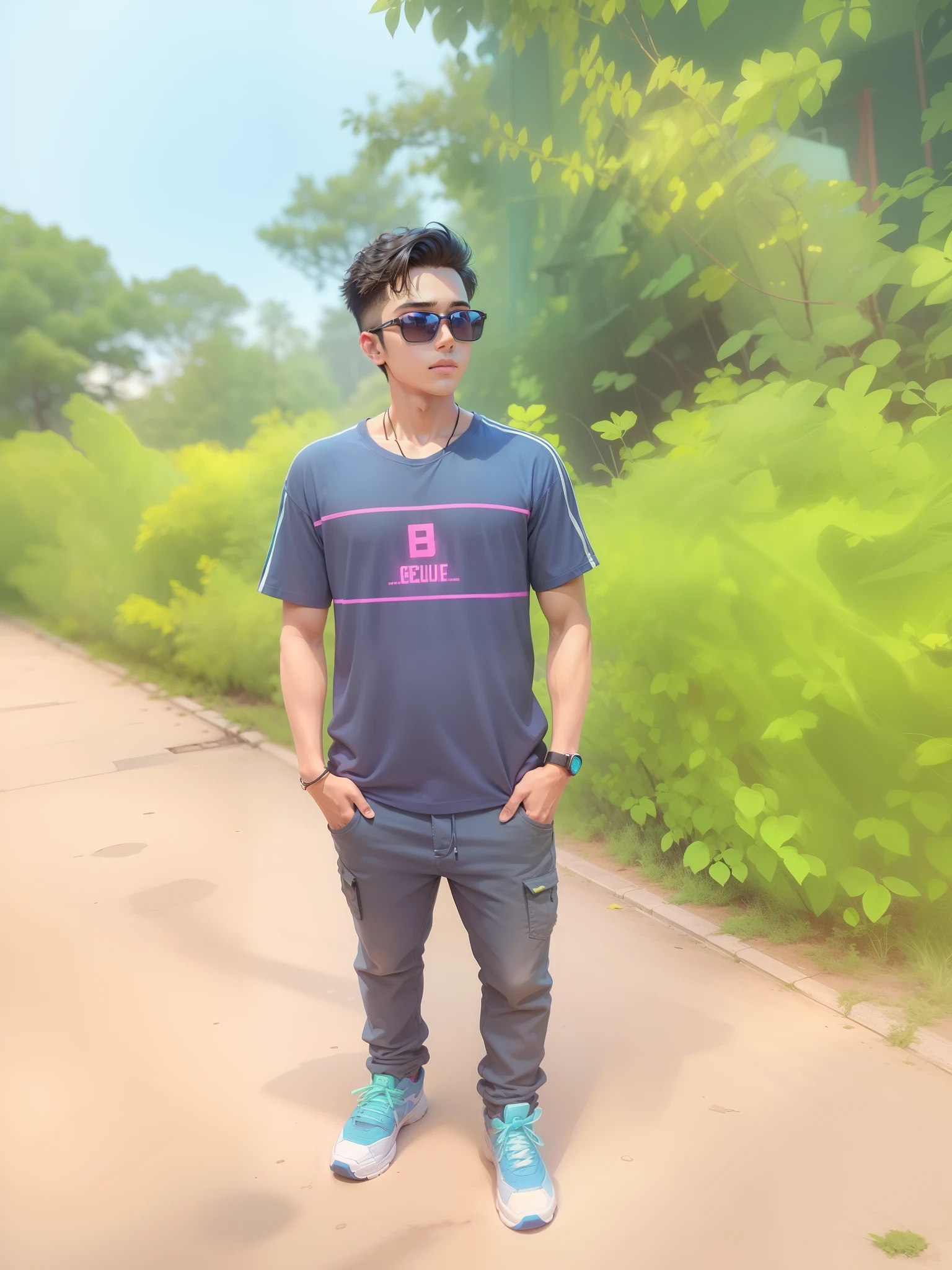 Background chenge. Cybersecurity handsome boy. Neon Lighting