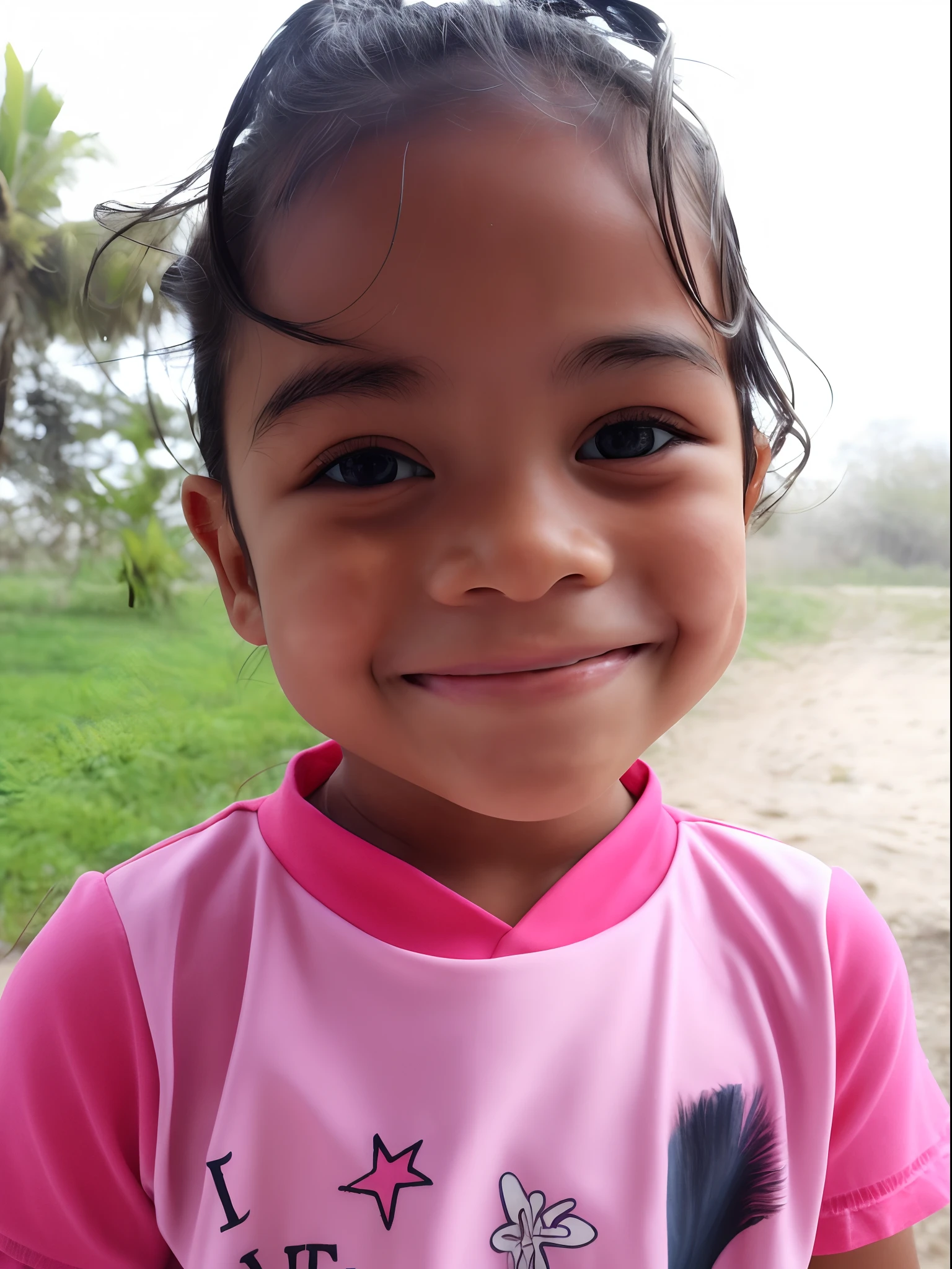 there is a girl that is smiling for the camera, south east asian with round face, smiling girl, kid,ul look, potrait, close up potrait, she is smiling and happy, front portrait of a girl, happily smiling at the camera, very big smile, slight smile and open eyes, beautiful smiling face, she is smiling, playful smile