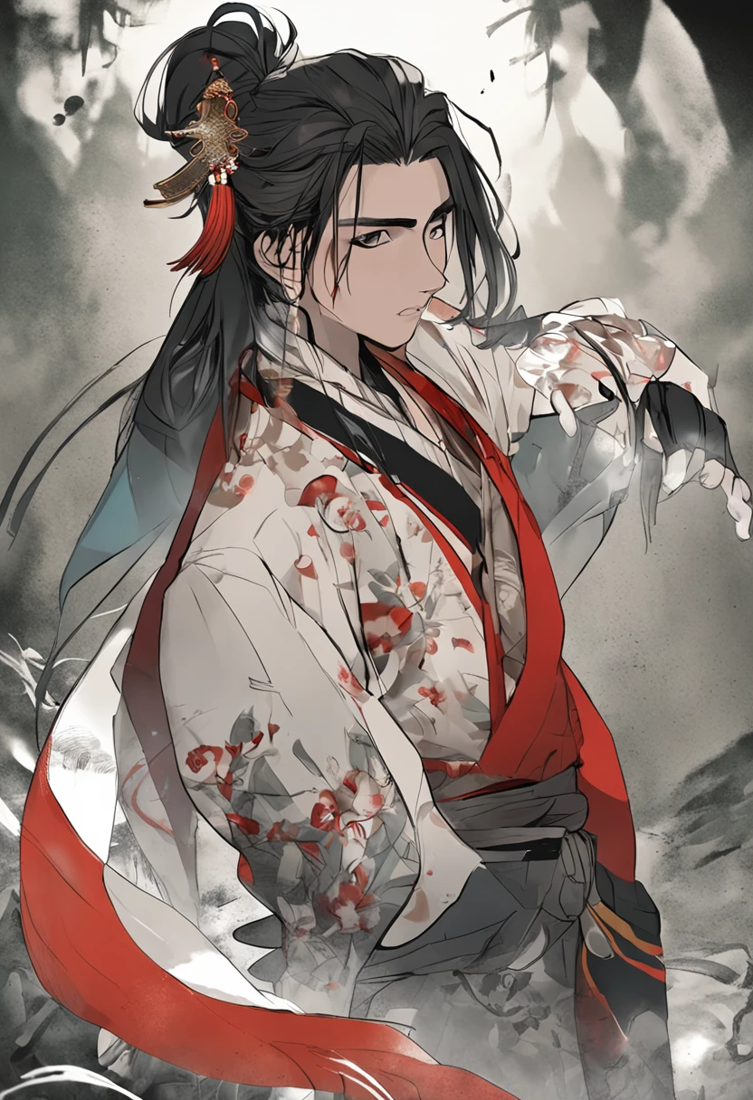 Libido boy，HighestQuali，extremely detaile，Youthful，Sword-eyed stars，Tribal Junior，Around twelve years old，Young man，cool guy，Ancient wind，vivaciousness，child，Libido boy，Gorgeous light green robe，Black Chinese style high ponytail，Black eyes，Sunny and cheerful，Young man，Black hair，s delicate face，sharp sharp eyes，Clear eyebrows，Kind expression，Fluttering hair，Flowing sleeves，Ancient style，Wind dance pose, Long flowing black hair fluttering，Messy hair，Qi Yu Xuanang，looking at viewert，（tmasterpiece：1.4），（best qualtiy：1.4），(The composition is perfect)，high-definition depiction，8K，The polar composition of the film，Cinematic lighting，Cinematic texture，Strong sense of atmosphere