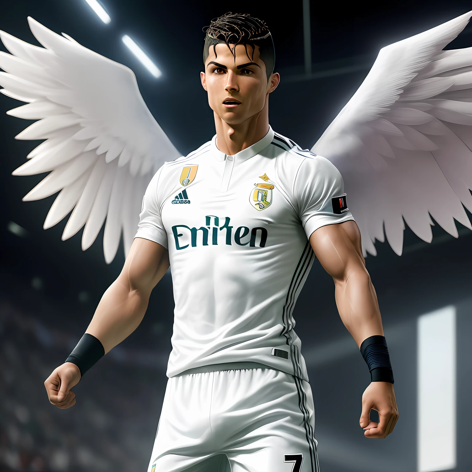 Cristiano Ronaldo as superhuman with wings