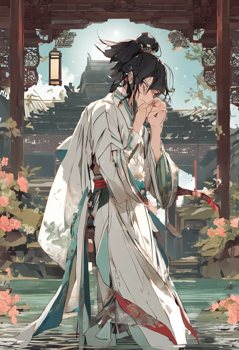 Libido boy,HighestQuali,extremely detaile,Youthful,Sword-eyed stars,Tribal Junior,,Young man,cool guy,Ancient wind,vivaciousness,child,Libido boy,Gorgeous light green robe,Black Chinese style high ponytail,Black eyes,Sunny and cheerful,Young man,Black hair,s delicate face,sharp sharp eyes,Clear eyebrows,Kind expression,Fluttering hair,Flowing sleeves,Ancient style,Wind dance pose, Long flowing black hair fluttering,Messy hair,Qi Yu Xuanang,looking at viewert,(tmasterpiece:1.4),(best qualtiy:1.4),(The composition is perfect),high-definition depiction,8K,The polar composition of the film,Cinematic lighting,Cinematic texture,Strong sense of atmosphere