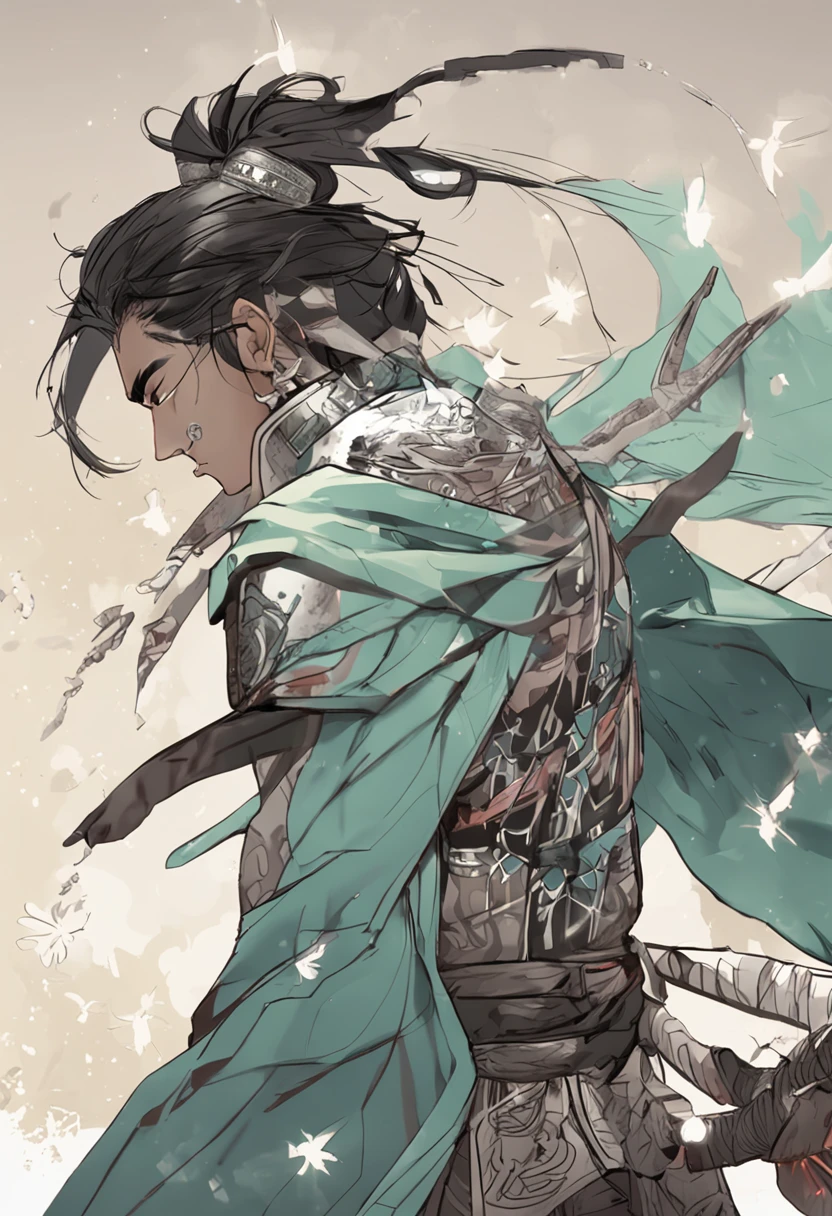  boy，HighestQuali，extremely detaile，Youthful，Sword-eyed stars，Tribal Junior，Around twelve years old，Young man，cool guy，Ancient wind，vivaciousness，child，Libido boy，Gorgeous light green robe，Black Chinese style high ponytail，Black eyes，Sunny and cheerful，Young man，Black hair，s delicate face，sharp sharp eyes，Clear eyebrows，Kind expression，Fluttering hair，Flowing sleeves，Ancient style，Wind dance pose, Long flowing black hair fluttering，Messy hair，Qi Yu Xuanang，looking at viewert，（tmasterpiece：1.4），（best qualtiy：1.4），(The composition is perfect)，high-definition depiction，8K，The polar composition of the film，Cinematic lighting，Cinematic texture，Strong sense of atmosphere