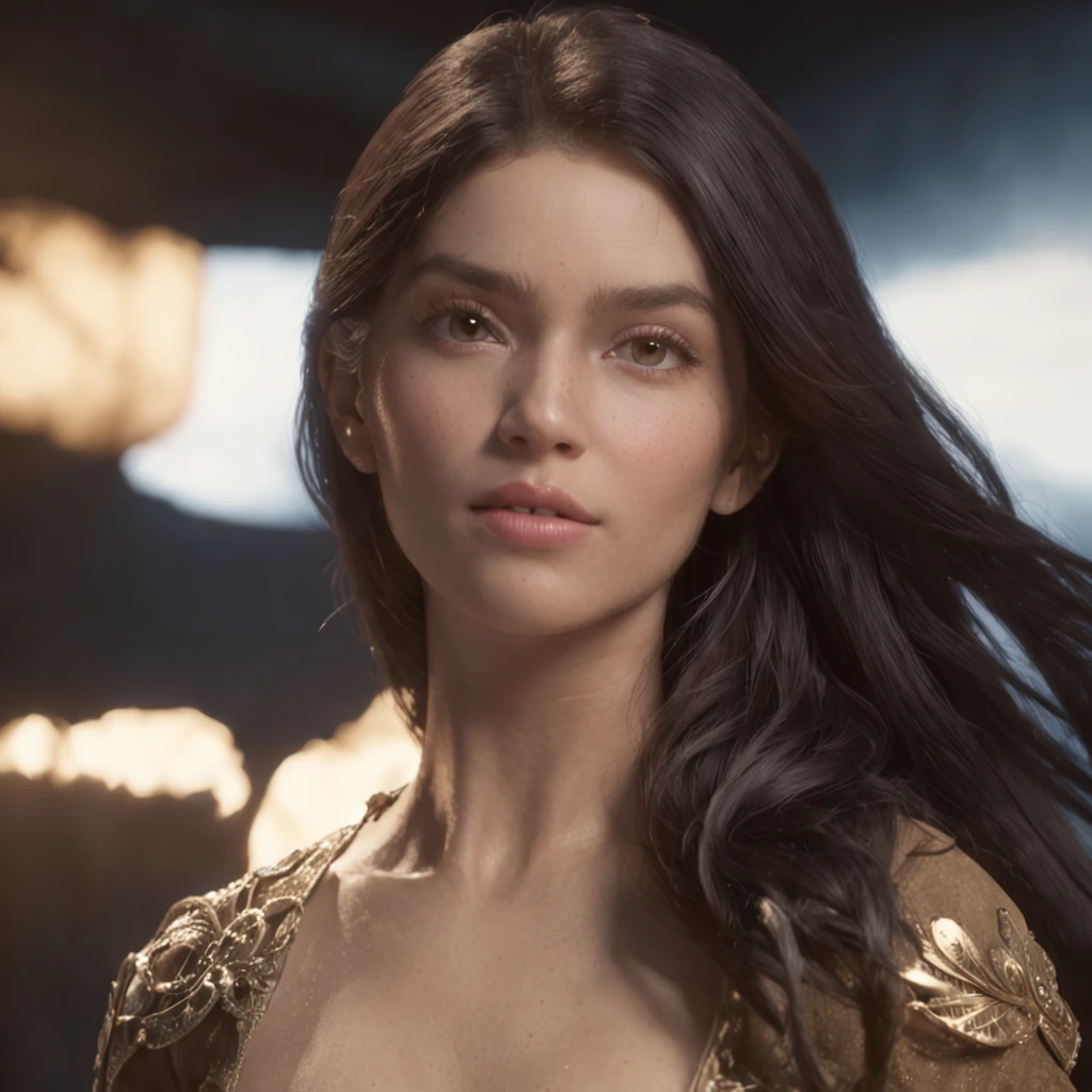 (Professional 3D rendering:1.3) de (Realistic:1.3) foto de arte mais bonita do mundo，Apresenta heroinas femininas suaves e brilhantes, ((Heroine epic fantasy modest woman look sweet and captivating straight and long black hair and expression that makes you fall in love, fantastic location, majestoso ambiente gracioso)), corpo inteiro 8k unidade render, action shot, poros da pele, very dark lighting, sombreamento pesado, circunstanciado, rosto detalhado, (Vibrando, ideia realista, Realistic, Dramatic, Escuro, foco nítido, 8k), , ((((Use peles)))), (intrincado:1.4), decadente, (altamente detalhado:1.4), Pintura digital, rendering by octane, art stations, conceito-arte, liso, foco nítido, illustration, germe da arte, (Loish:0.23), Wlop Ilya Kuvshinov, e greg rutkowski e alphonse mucha gracias, (global ilumination, studiolight, light volumetric), chuva forte, floating particles, patife, fantasia, Nosso, Corpo inteiroesbiano, ((Fundo escuro e antigo da cidade:1.3)),CGSesociedade,art stations