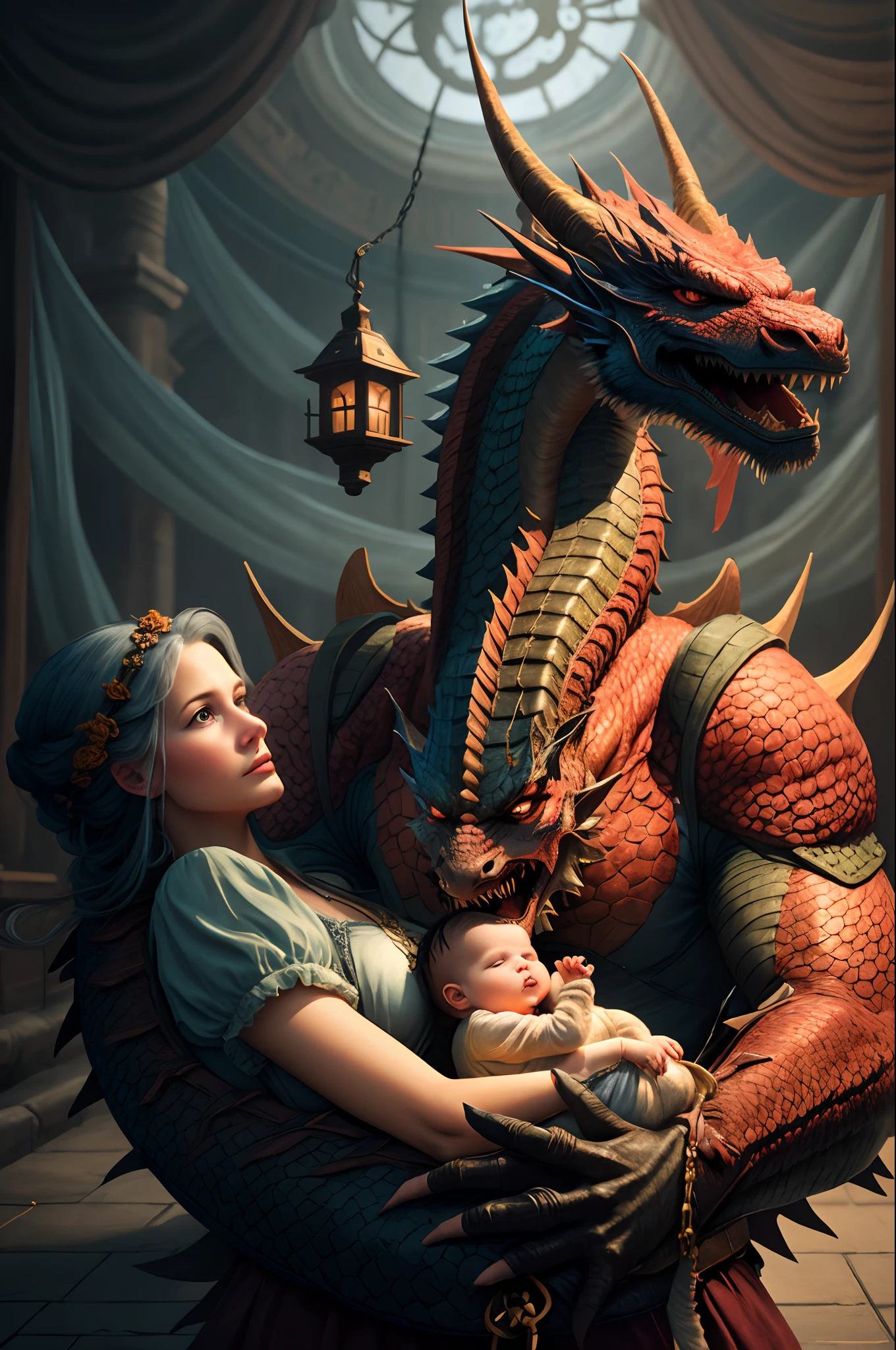 The Red Dragon Mother heals her newborn child