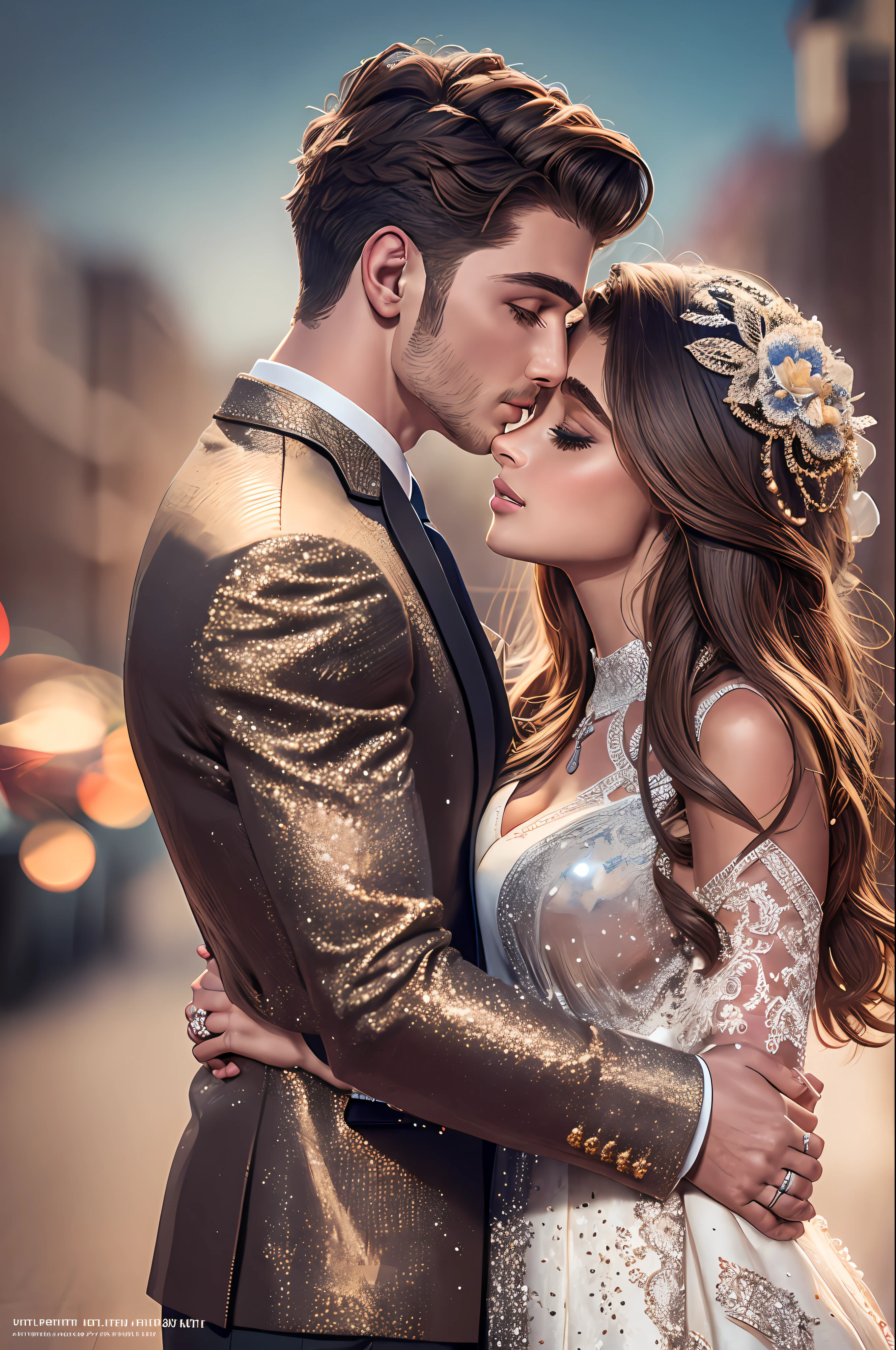 (detailed:1.15), (HD, Ultra Detailed) (artwork) a man and Taylor Hill kissing, engaged, 8k wedding party
