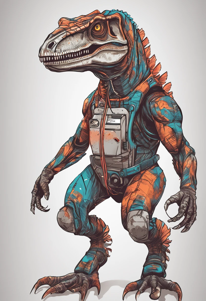 un t-rex animal con traje espacial, Linda imagen de estilo, fondo blanco, perfil, sticker, Fondo blanco limpio, vector profesional, High detail, T-shirt design, vibrante.