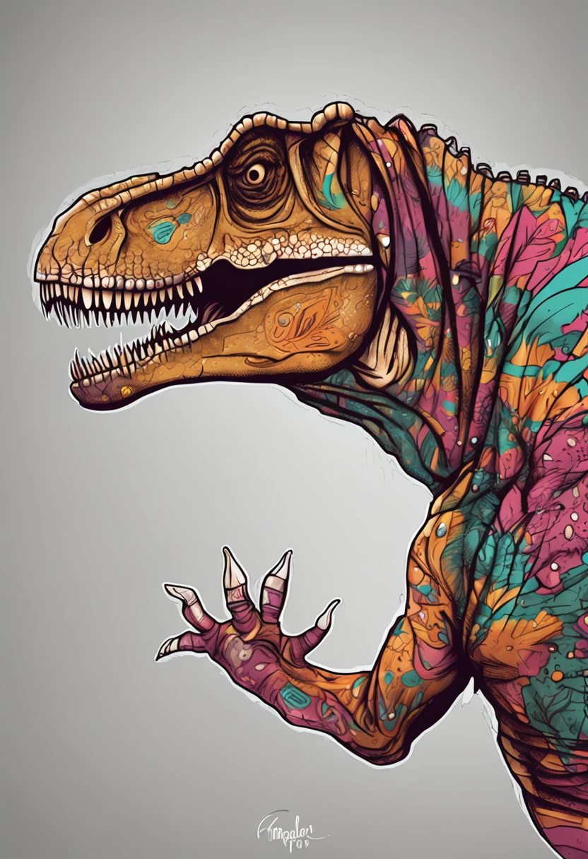 un t-rex animal con traje espacial, Linda imagen de estilo, fondo blanco, perfil, sticker, Fondo blanco limpio, vector profesional, High detail, T-shirt design, vibrante.