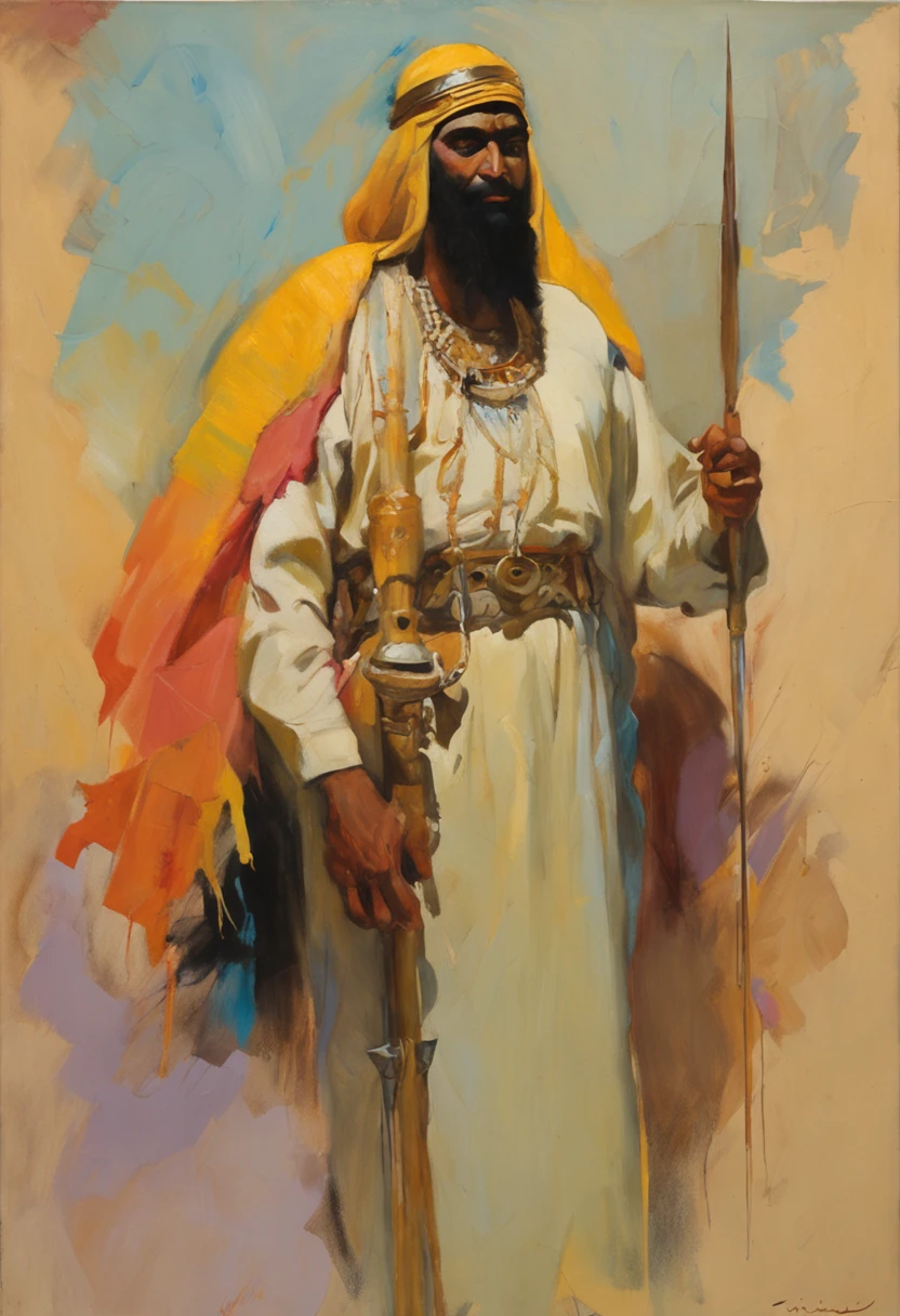 arab jinn warrior, painterly gouache, leyendecker