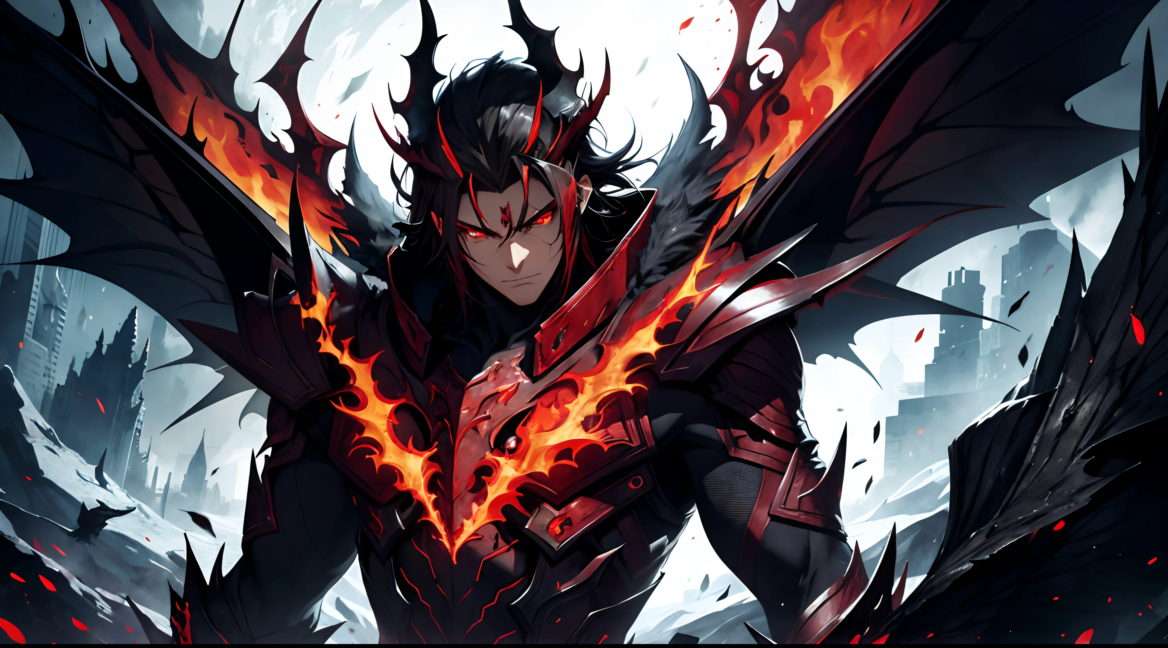 Hombre, ser de oscuridad, dragon demon, ojos rojos, aura morada