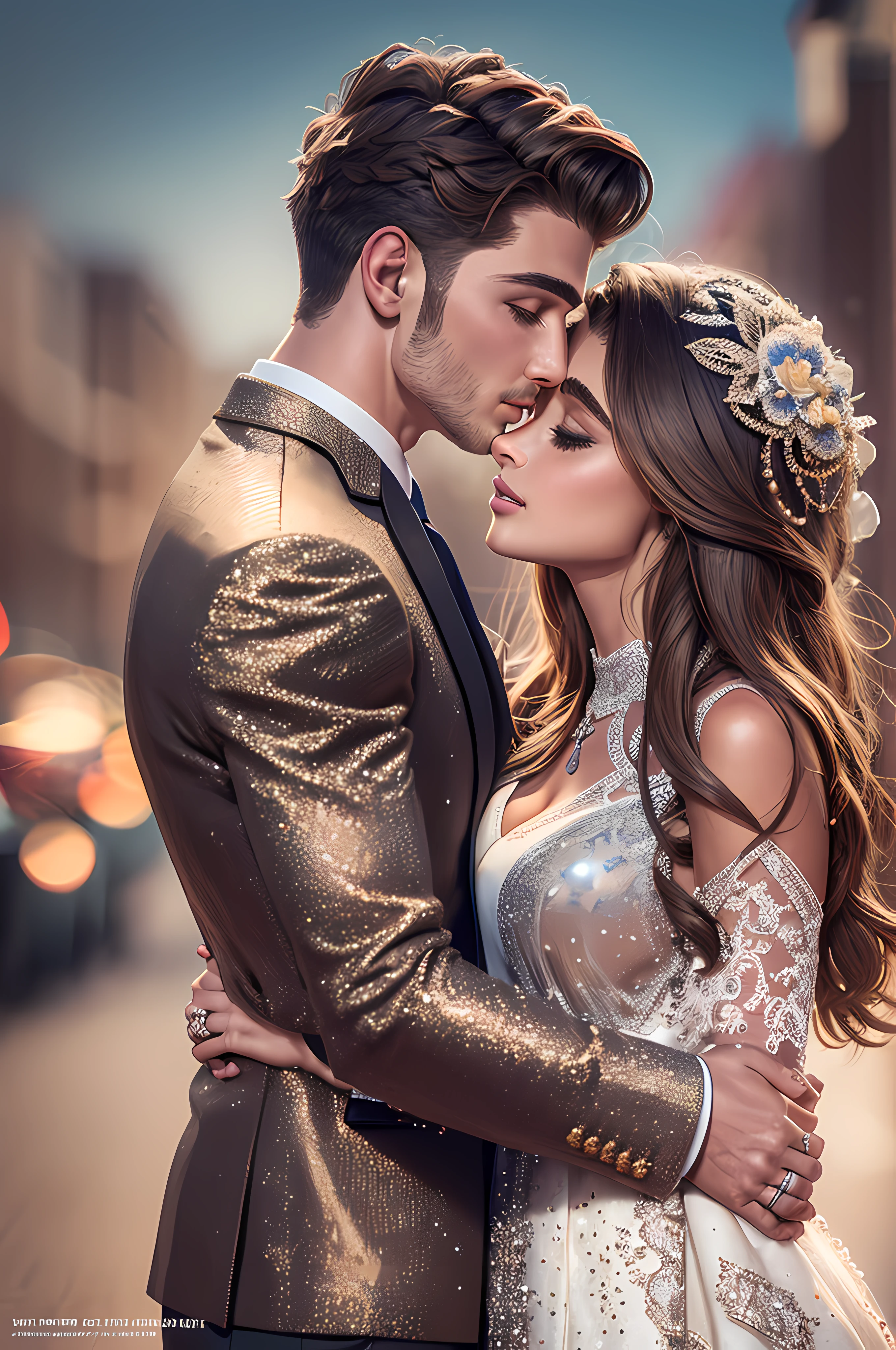 (detailed:1.15), (HD, Ultra Detailed) (artwork) a man and Taylor Hill kissing, engaged, 8k wedding party